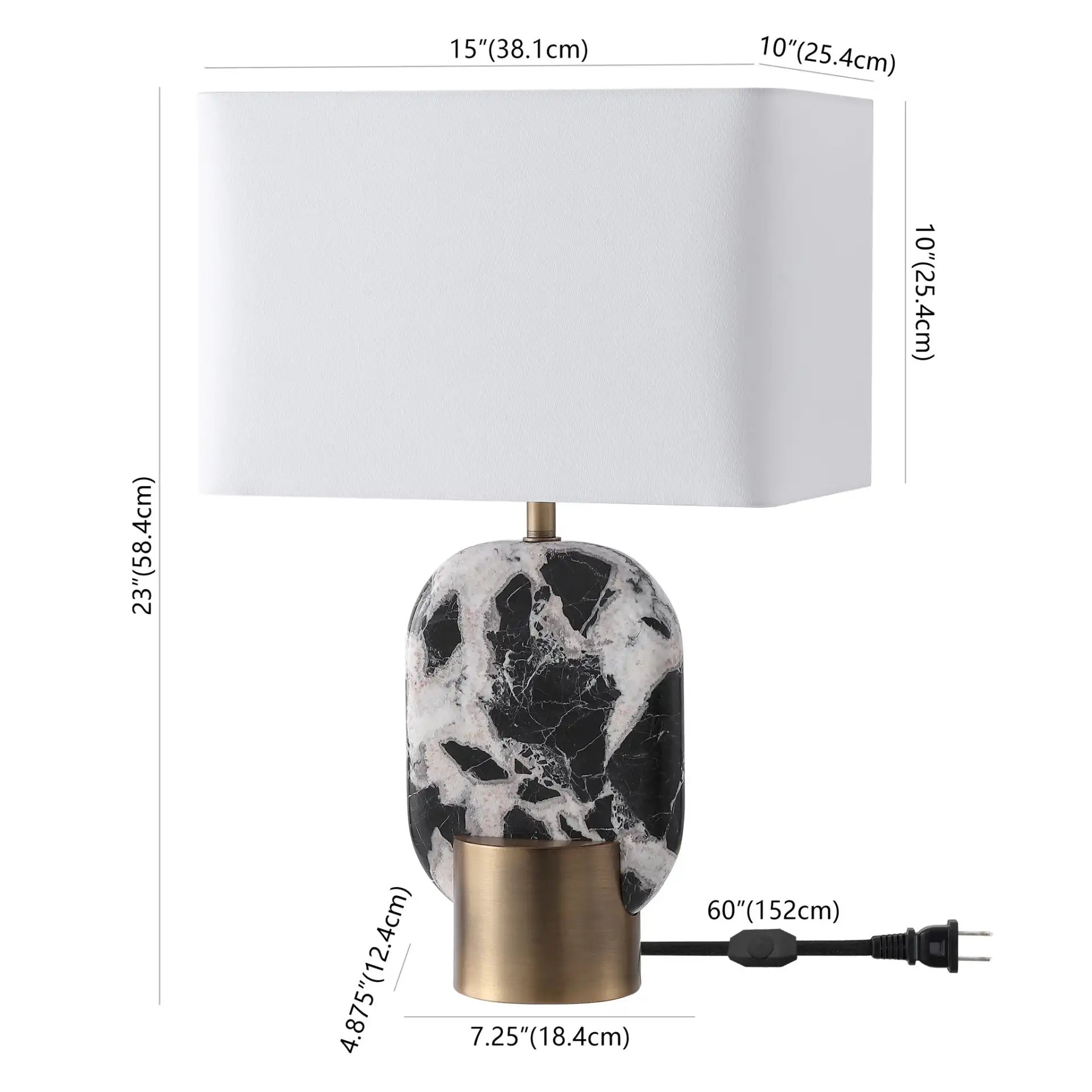 Tarastella Marble Table Lamp in Black / White, detail view
