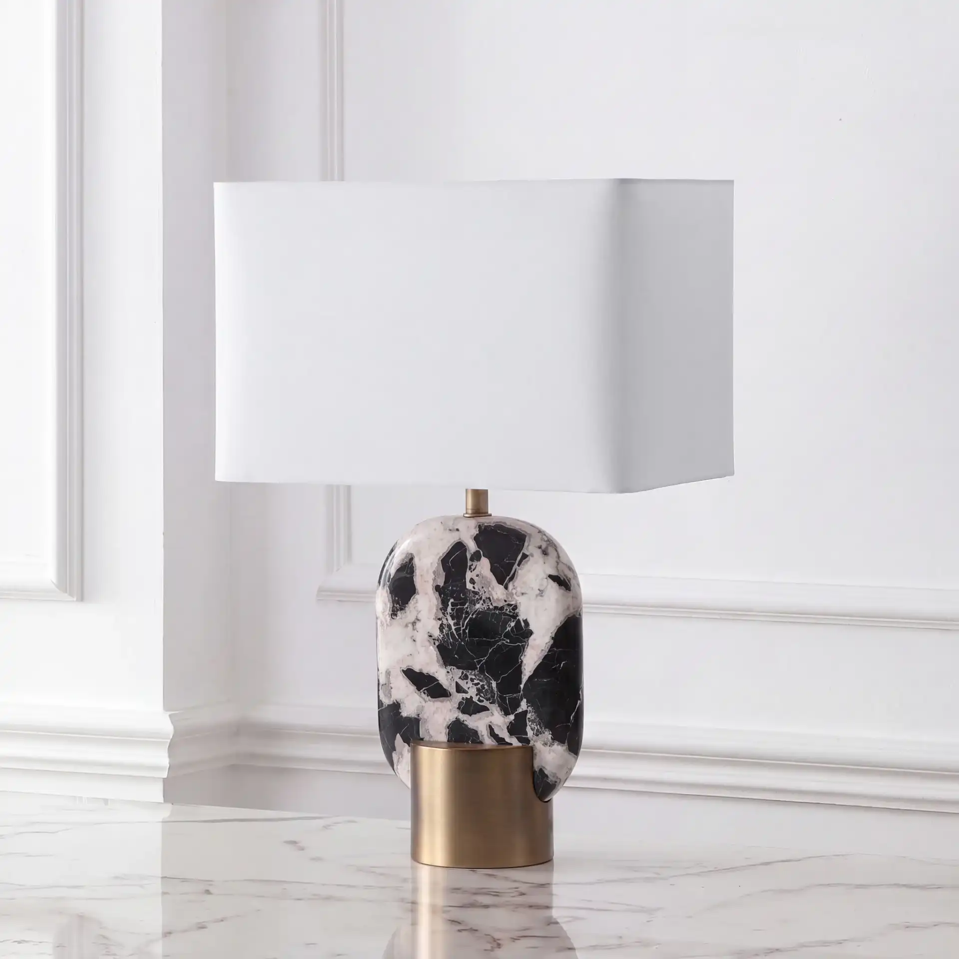 Tarastella Marble Table Lamp in Black / White in a styled room