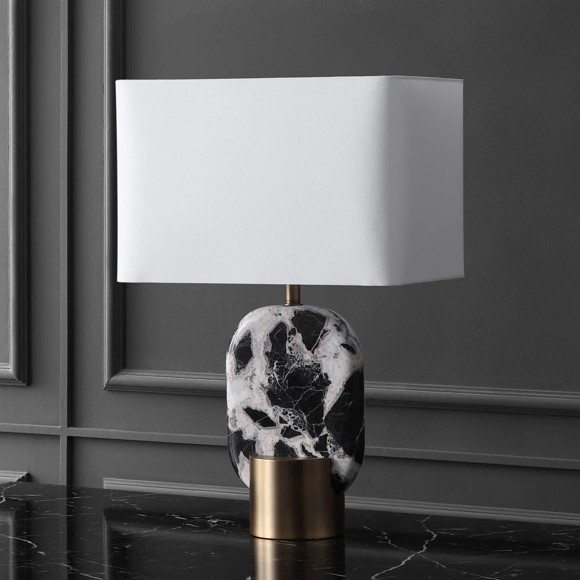 Tarastella Marble Table Lamp in Black / White, detail view