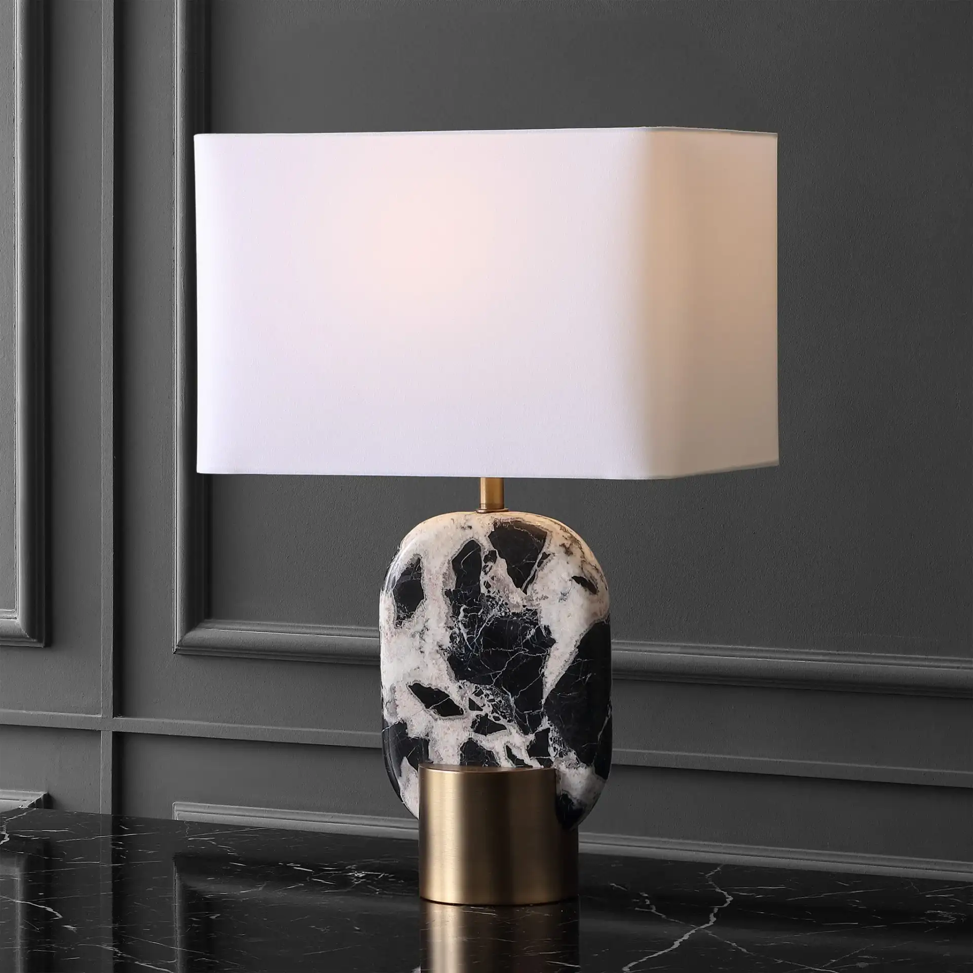 Tarastella Marble Table Lamp in Black / White in a styled room