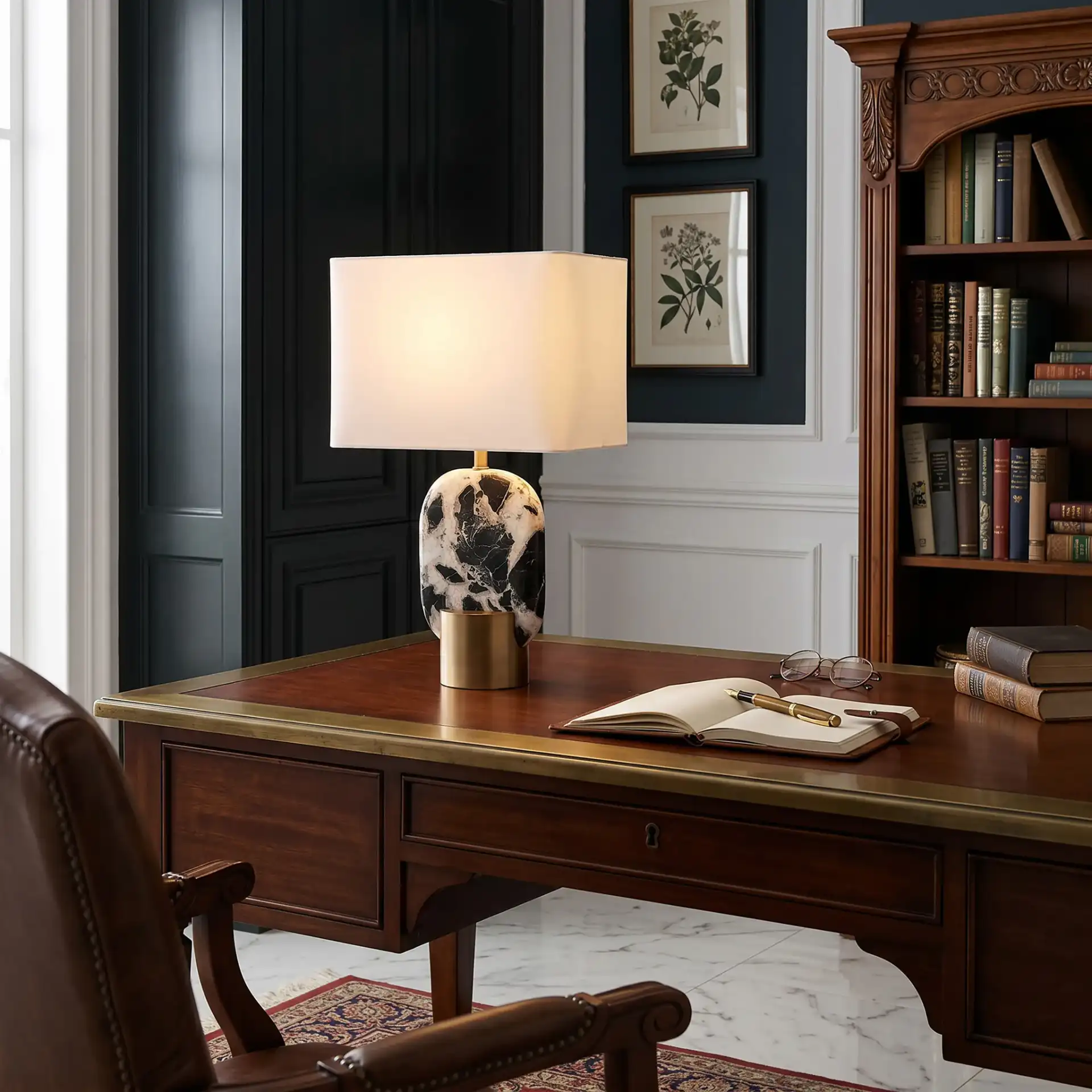 Tarastella Marble Table Lamp in Black / White in a styled room