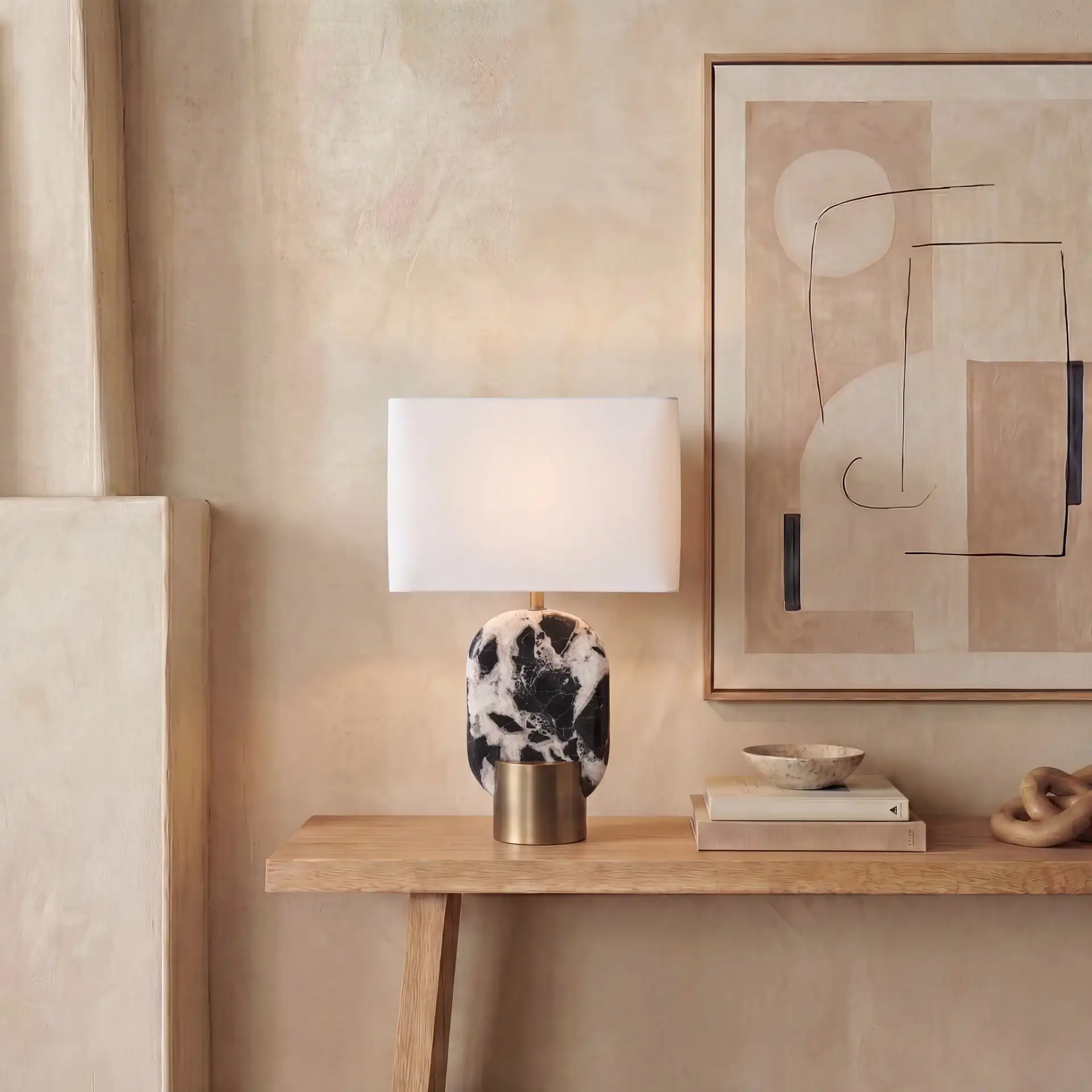 Tarastella Marble Table Lamp in Black / White in a styled room