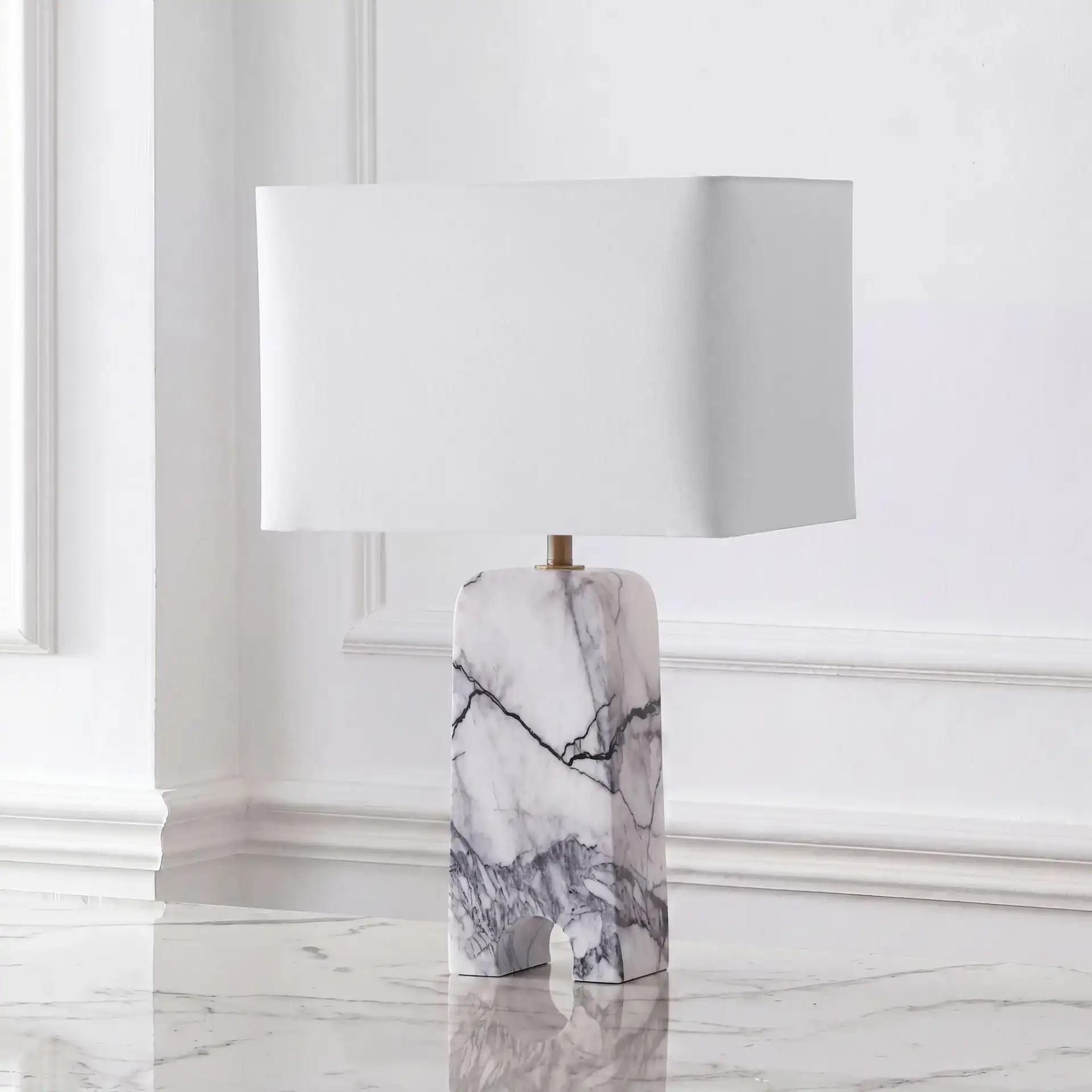 Waverli Marble Table Lamp in Light Grey / White in a styled room