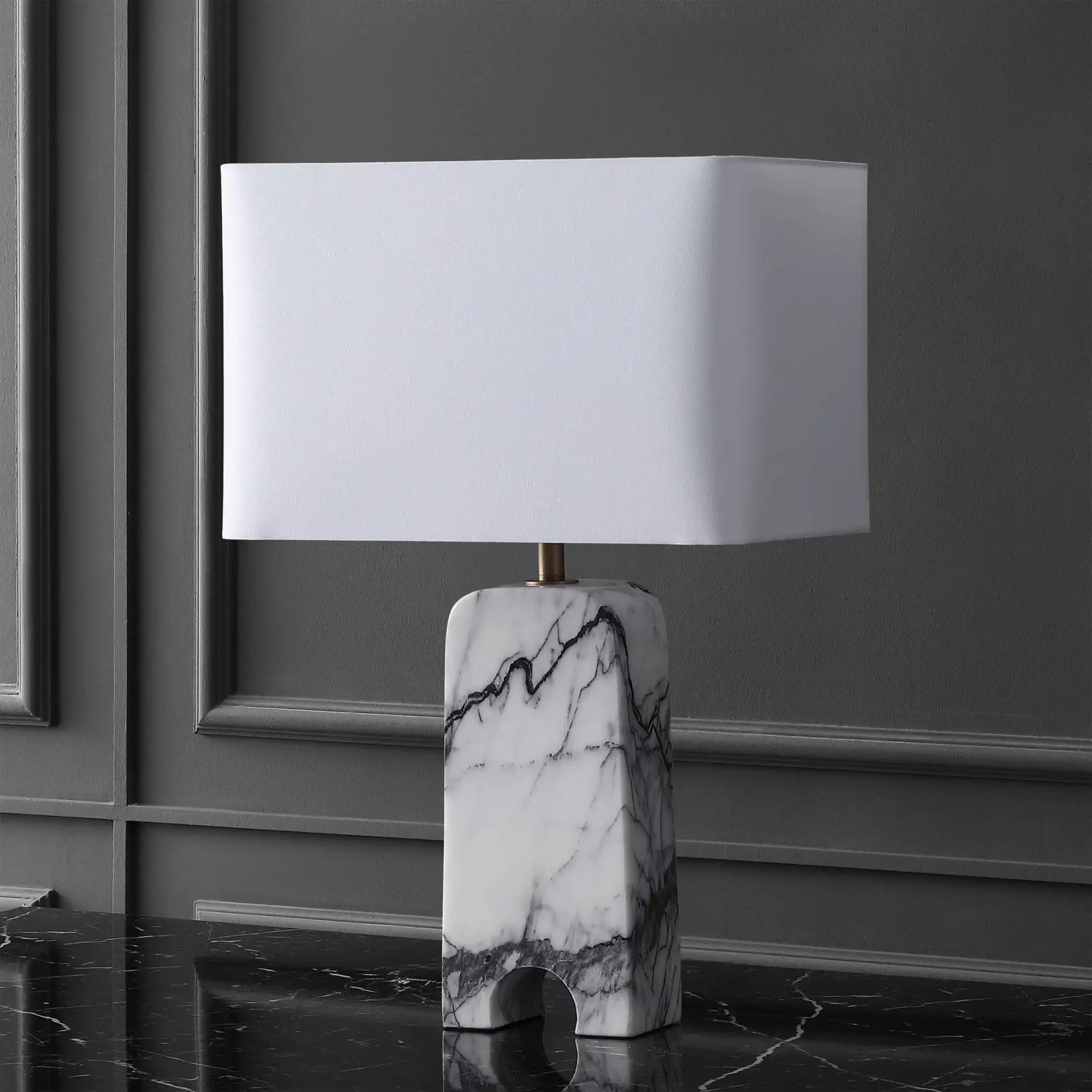 Waverli Marble Table Lamp in Light Grey / White, detail view
