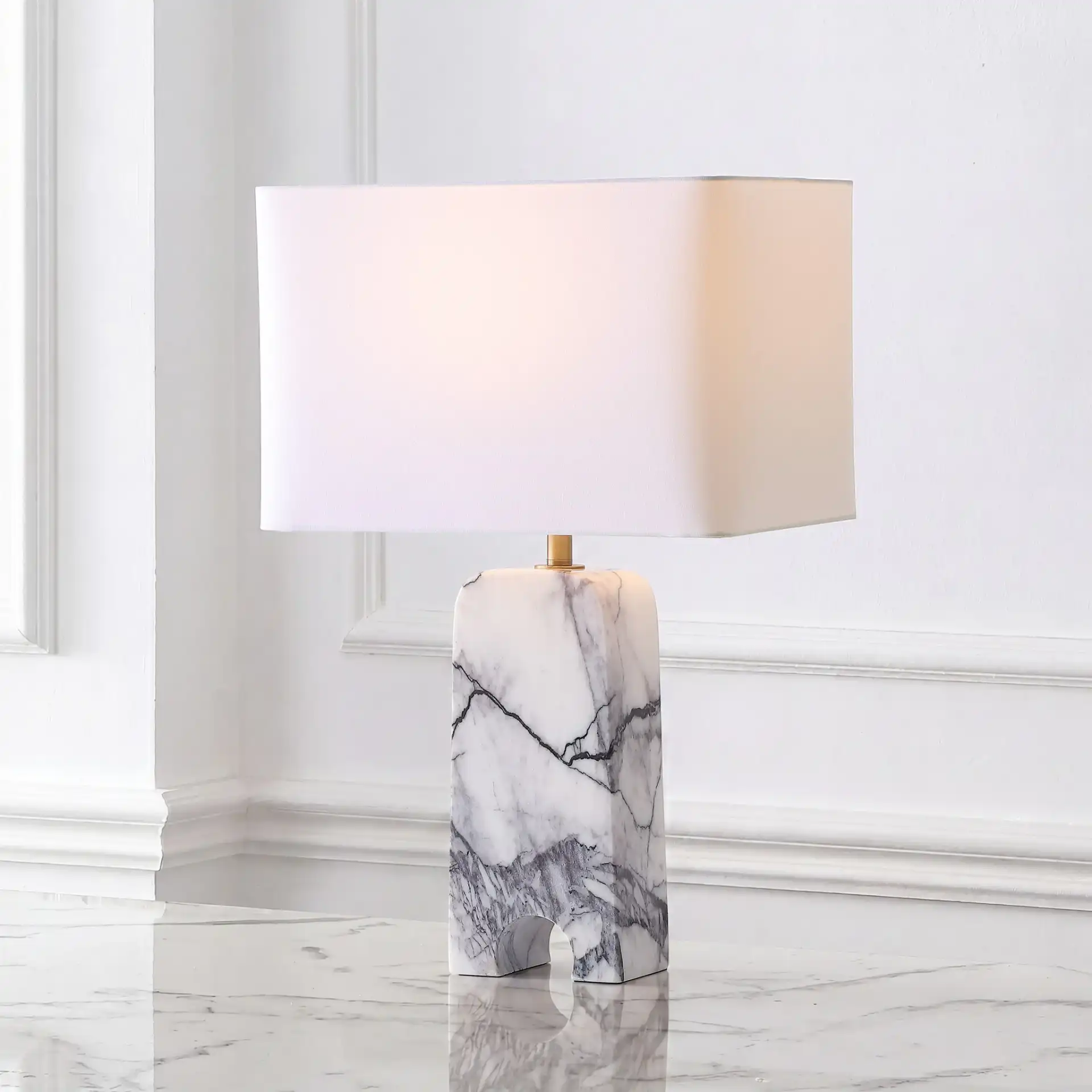 Waverli Marble Table Lamp in Light Grey / White in a styled room
