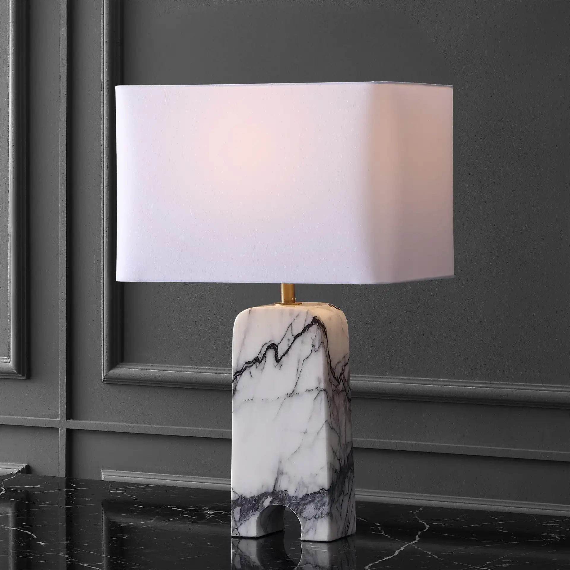 Waverli Marble Table Lamp in Light Grey / White in a styled room