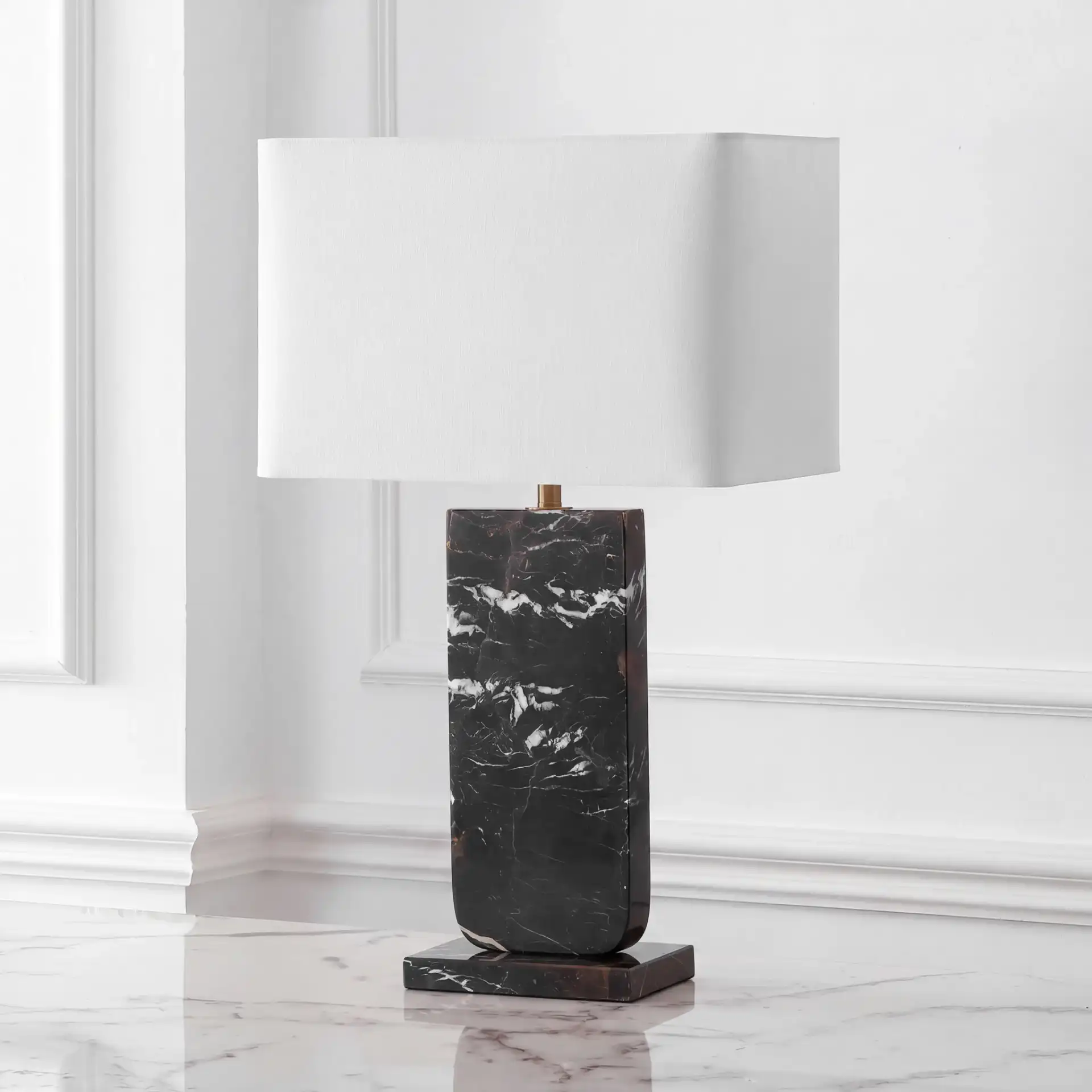 Nikolaus Marble Table Lamp in Black / White in a styled room