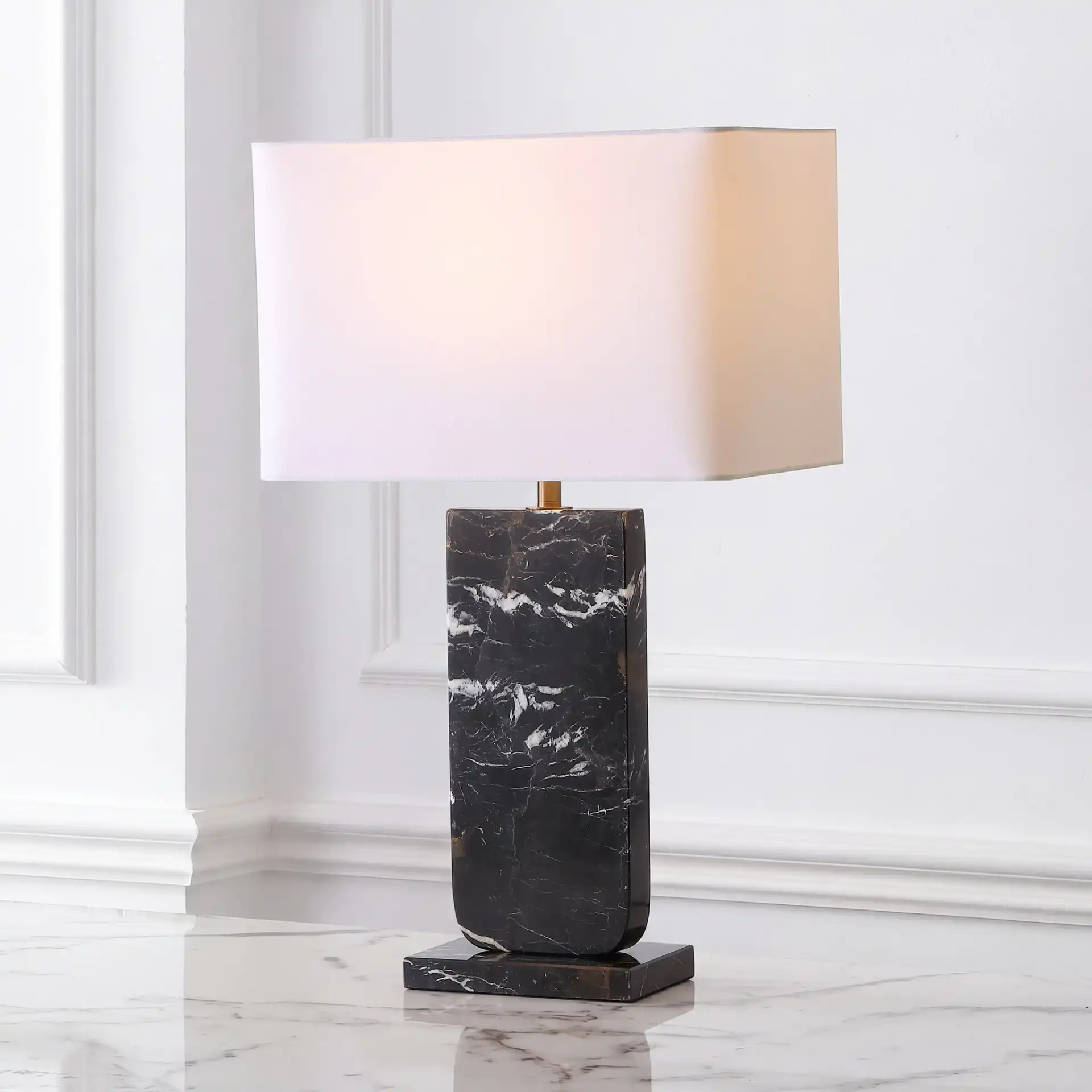 Nikolaus Marble Table Lamp in Black / White in a styled room