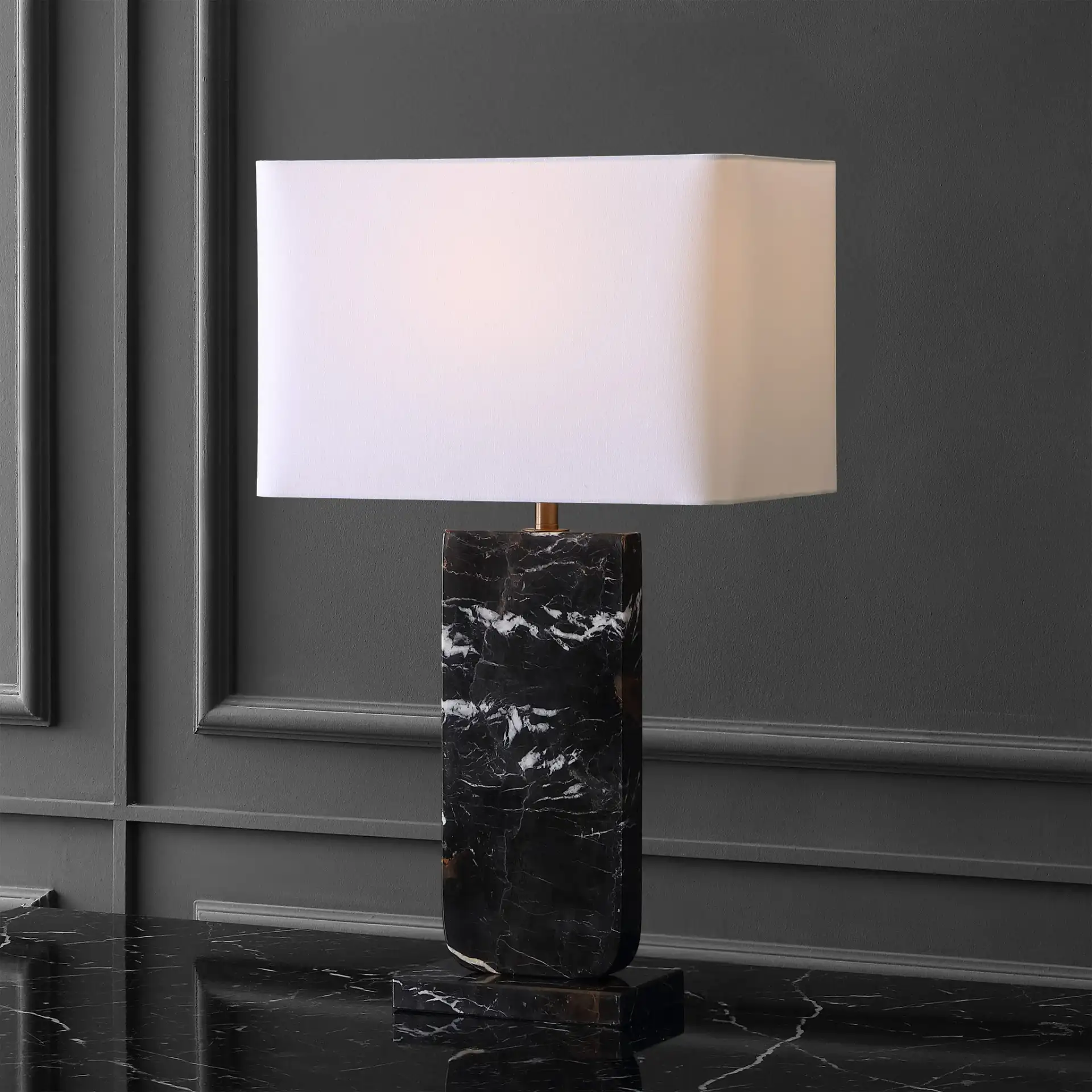 Nikolaus Marble Table Lamp in Black / White in a styled room
