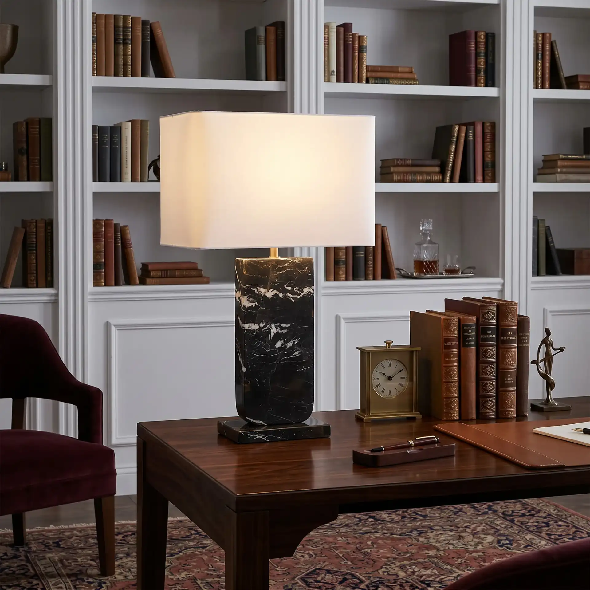 Nikolaus Marble Table Lamp in Black / White in a styled room