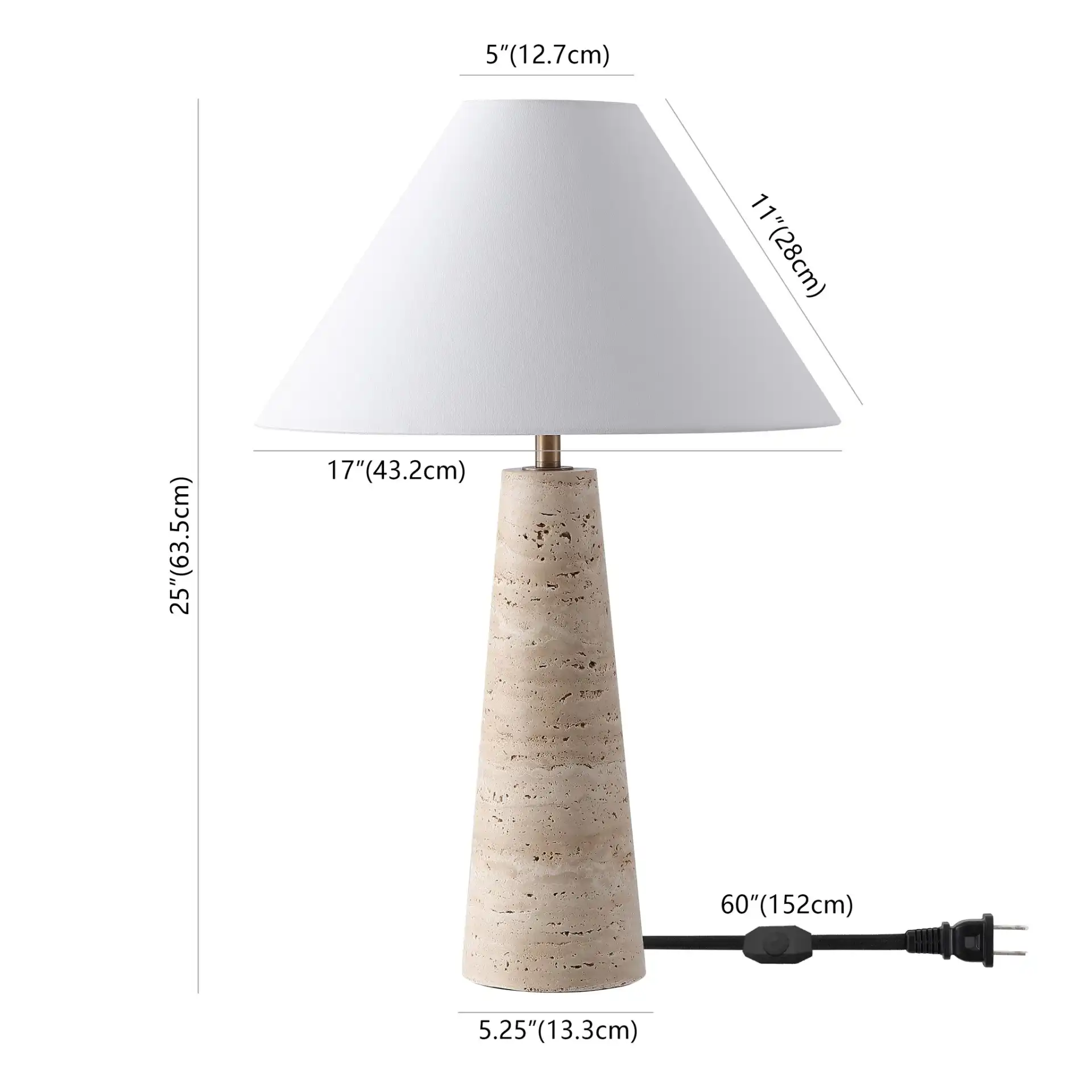 Dante Travertine Table Lamp in Travertine / White, detail view