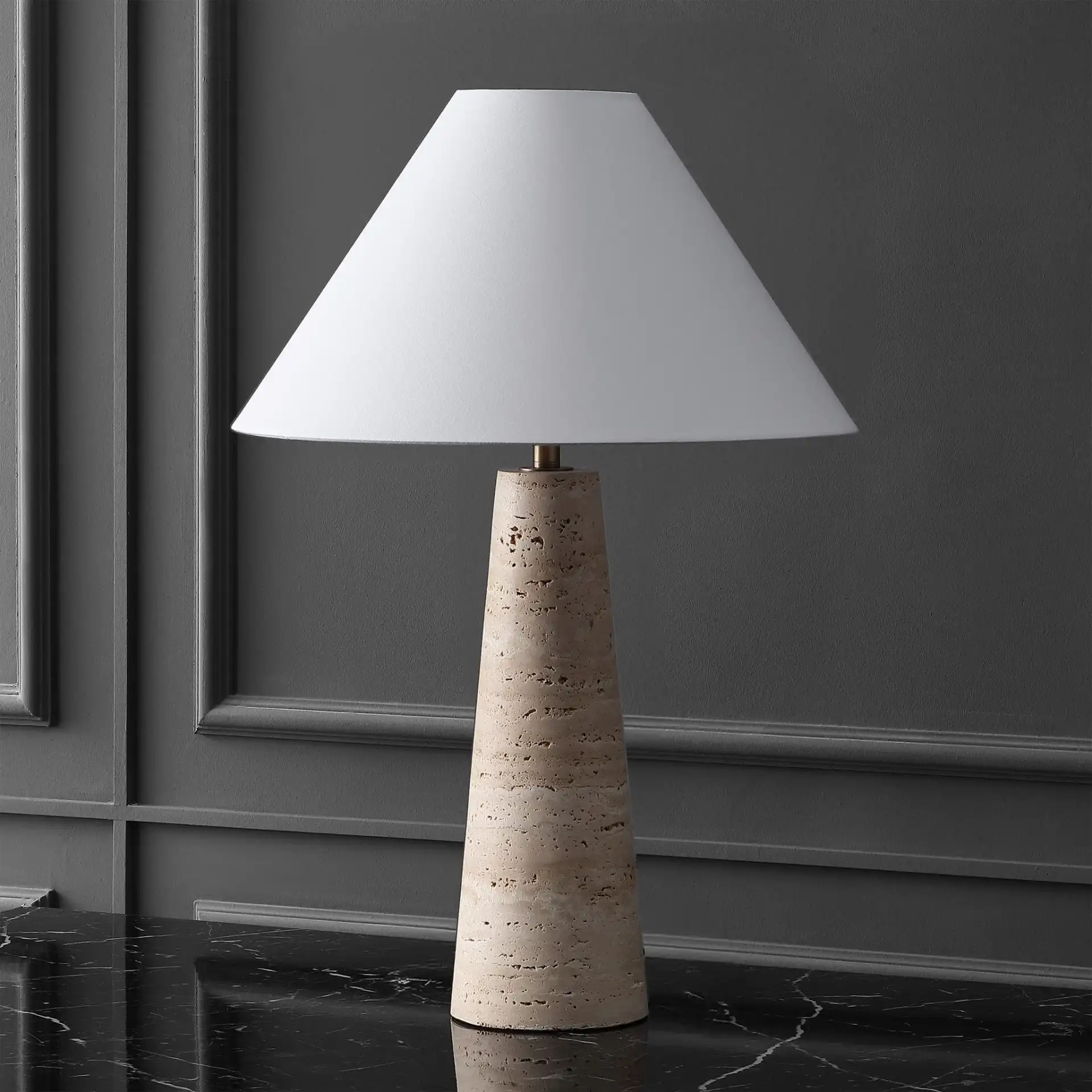 Dante Travertine Table Lamp in Travertine / White, detail view