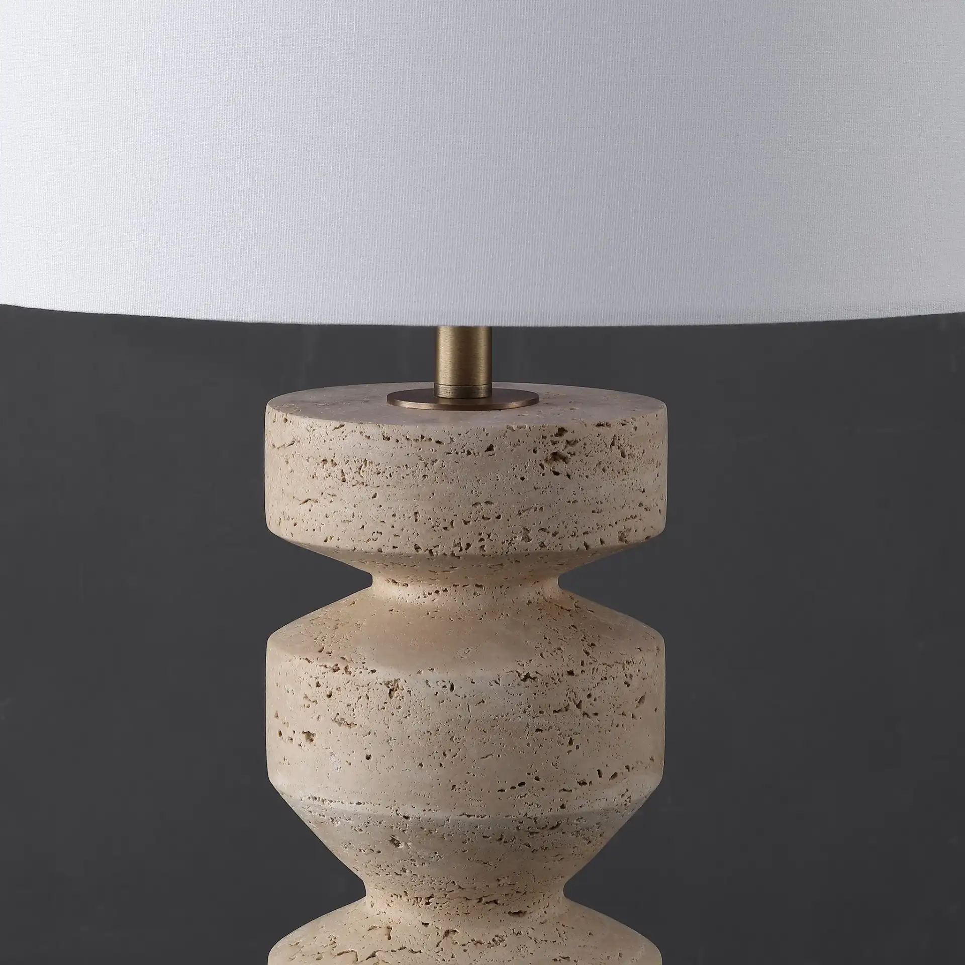 Jiminy Travertine Table Lamp in Travertine / White in a styled room