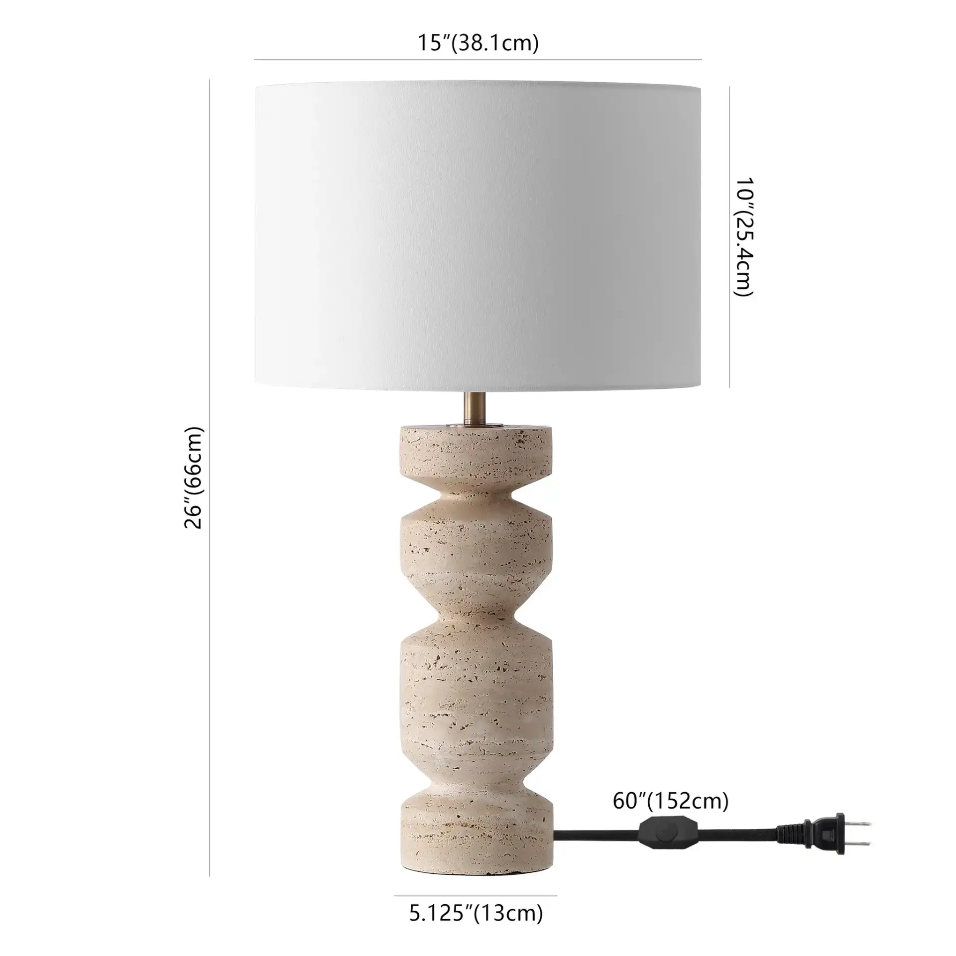 Jiminy Travertine Table Lamp in Travertine / White, detail view