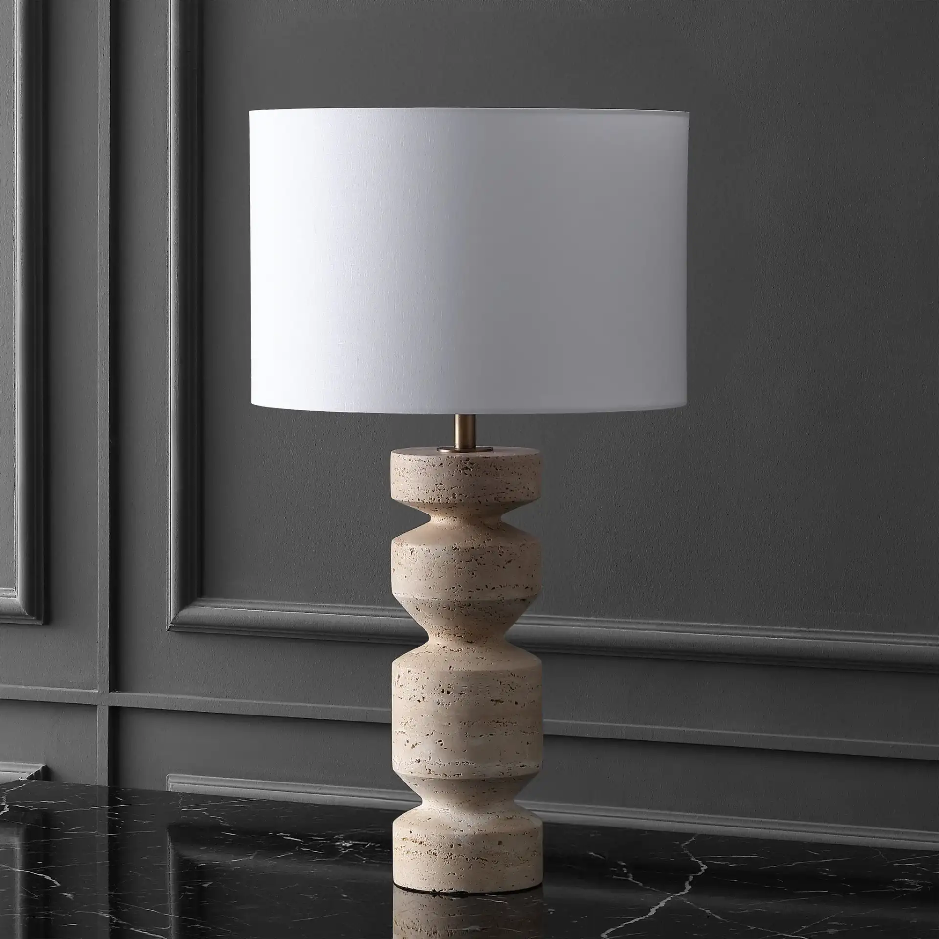 Jiminy Travertine Table Lamp in Travertine / White, detail view