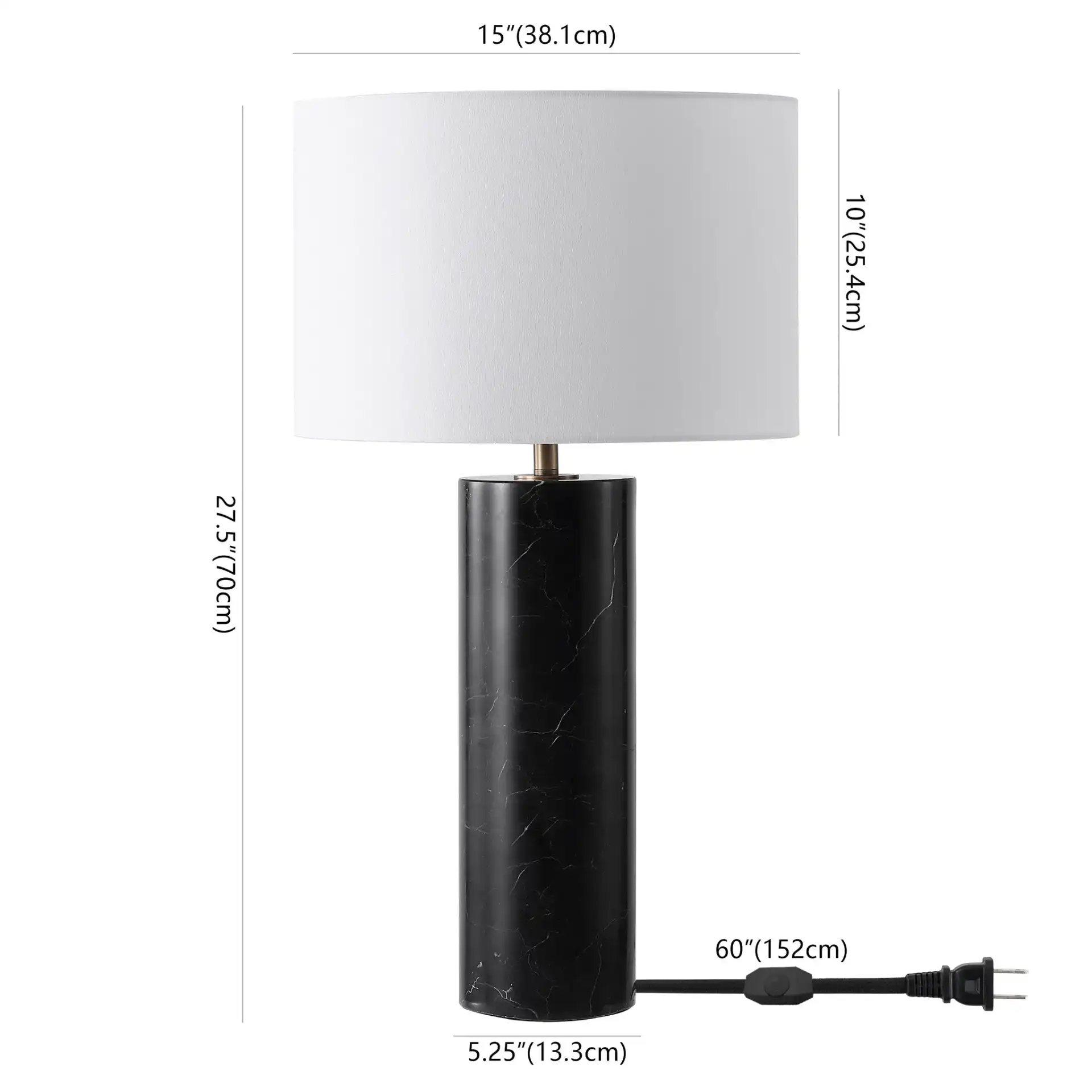 Hilary Marble Table Lamp in Black / White, detail view