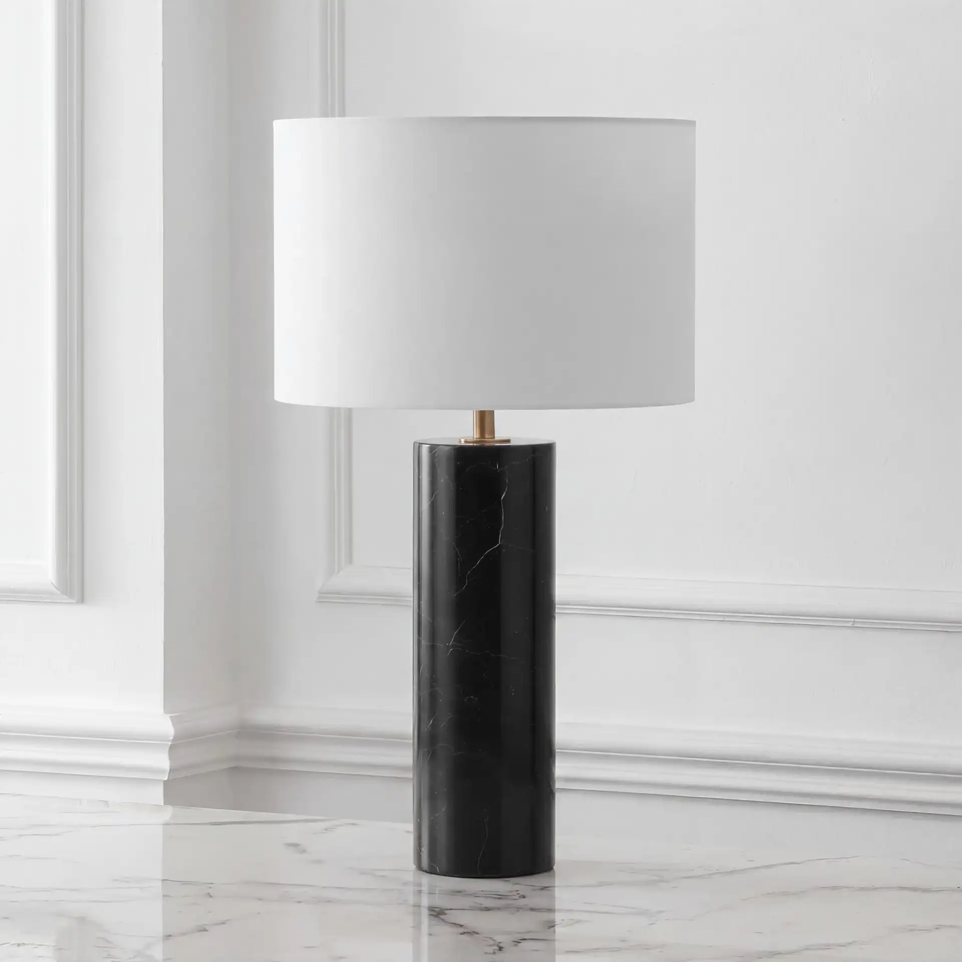 Hilary Marble Table Lamp in Black / White in a styled room