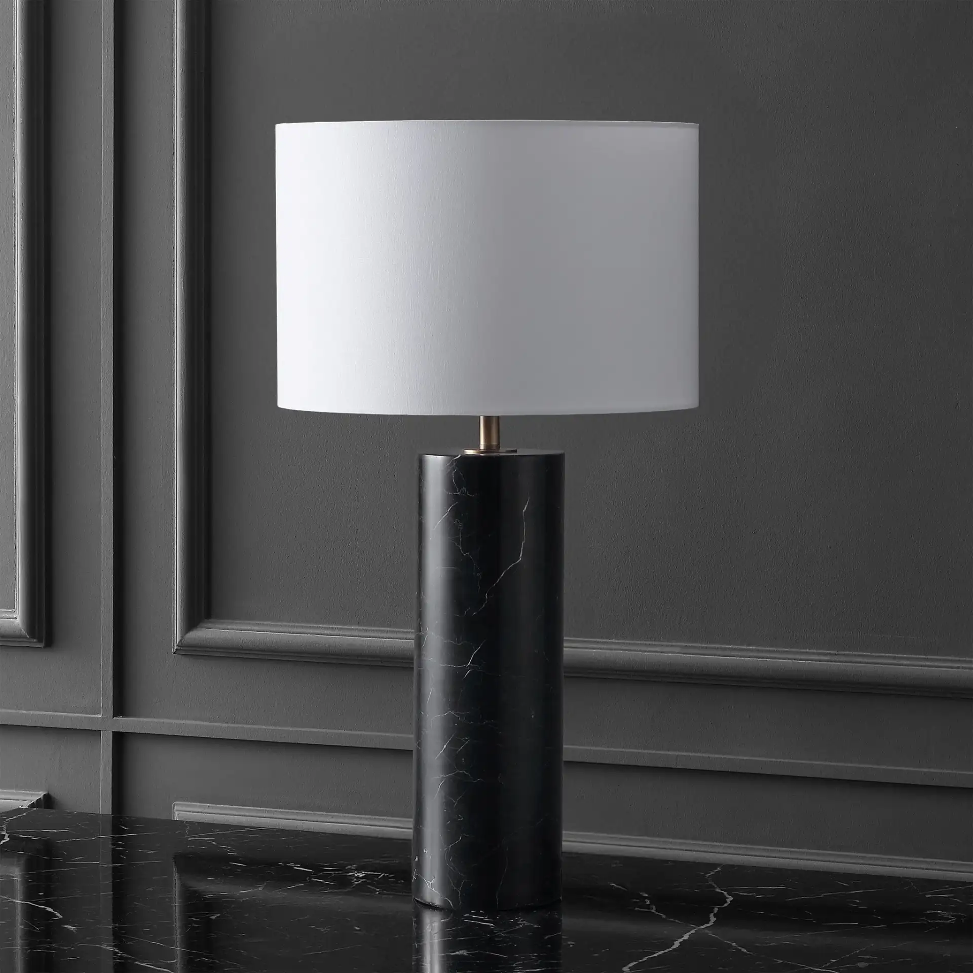 Hilary Marble Table Lamp in Black / White, detail view