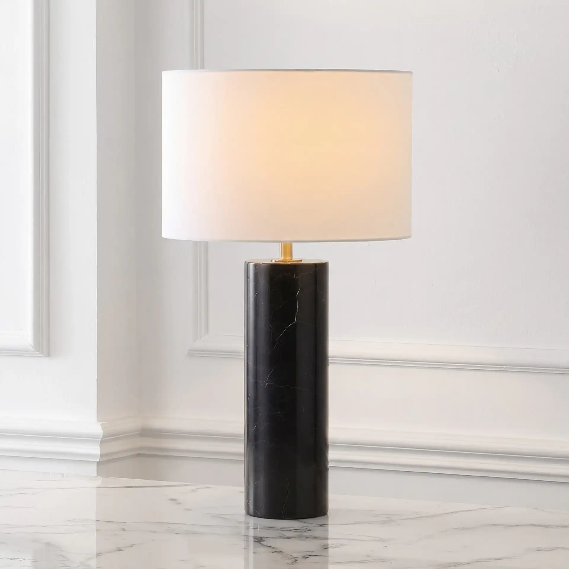 Hilary Marble Table Lamp in Black / White in a styled room