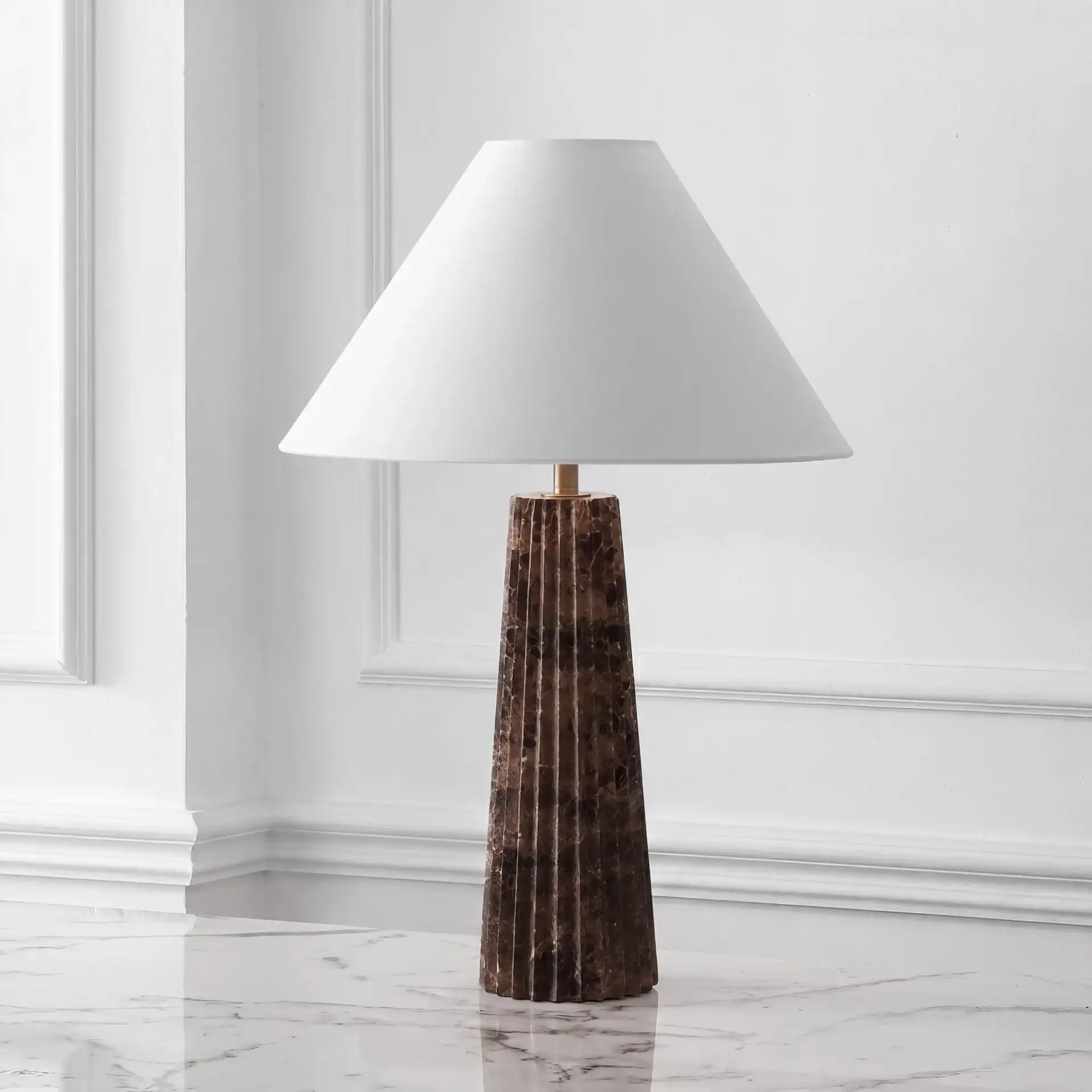 Tashalyn Marble Table Lamp in Dark Grey / White in a styled room