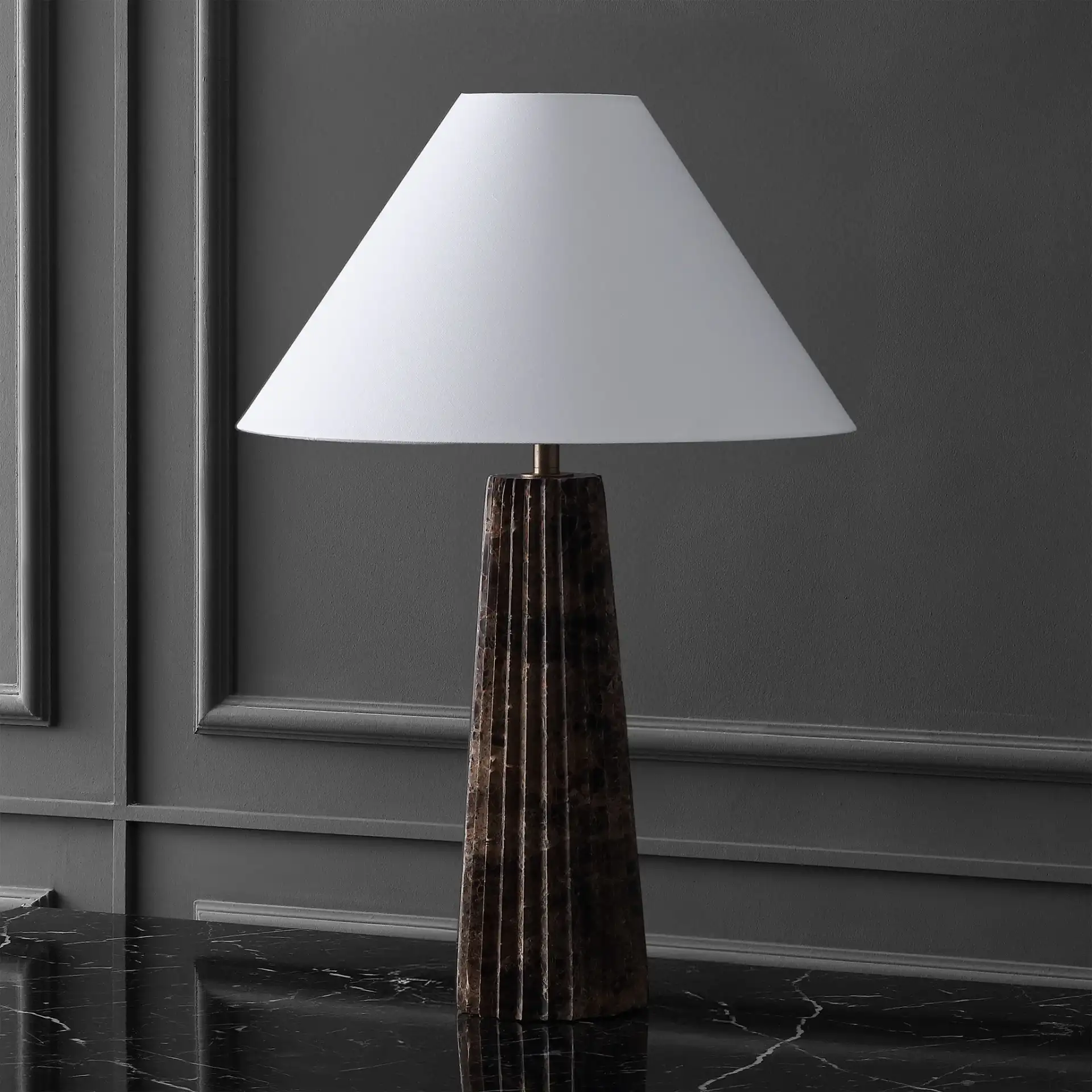 Tashalyn Marble Table Lamp in Dark Grey / White, detail view
