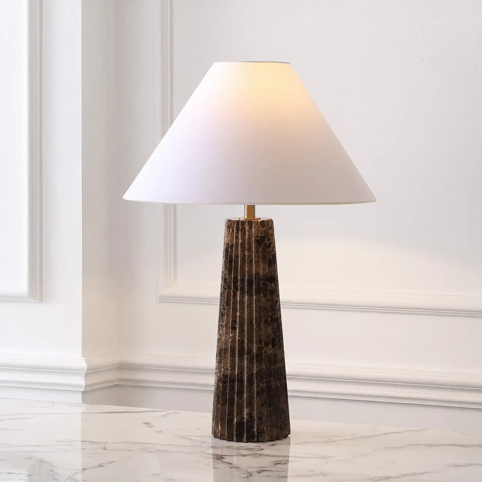Tashalyn Marble Table Lamp in Dark Grey / White in a styled room