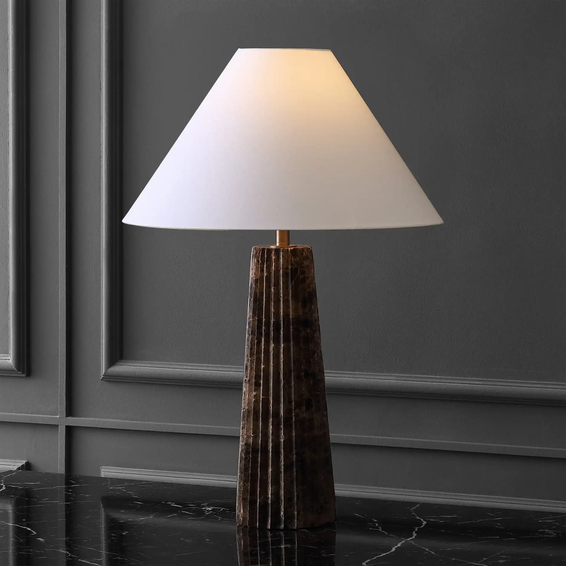 Tashalyn Marble Table Lamp in Dark Grey / White in a styled room