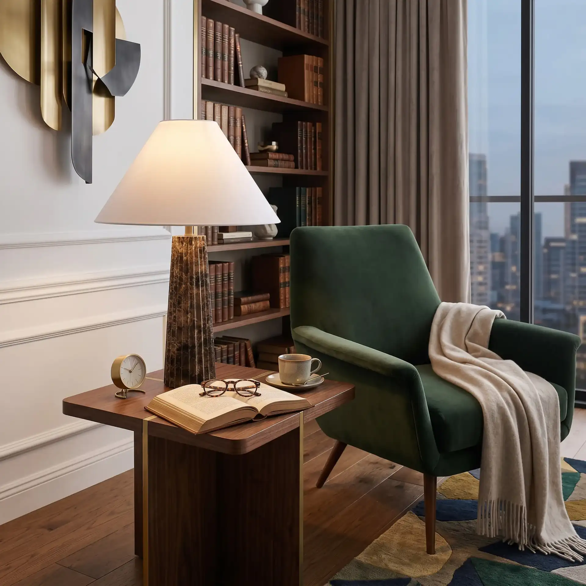 Tashalyn Marble Table Lamp in Dark Grey / White in a styled room