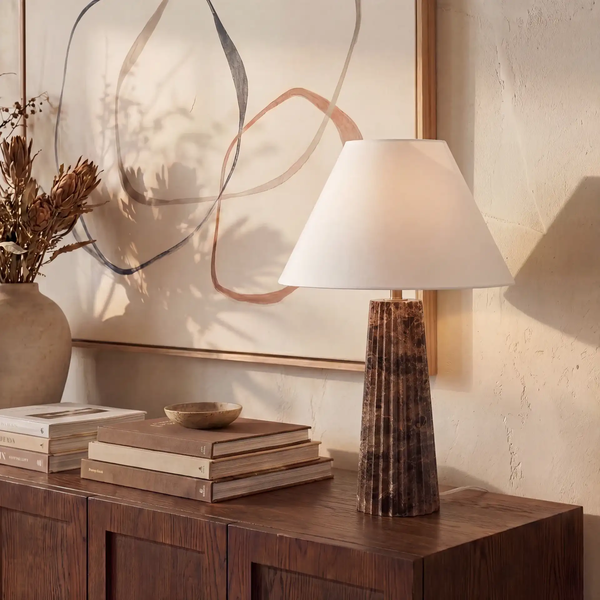 Tashalyn Marble Table Lamp in Dark Grey / White in a styled room