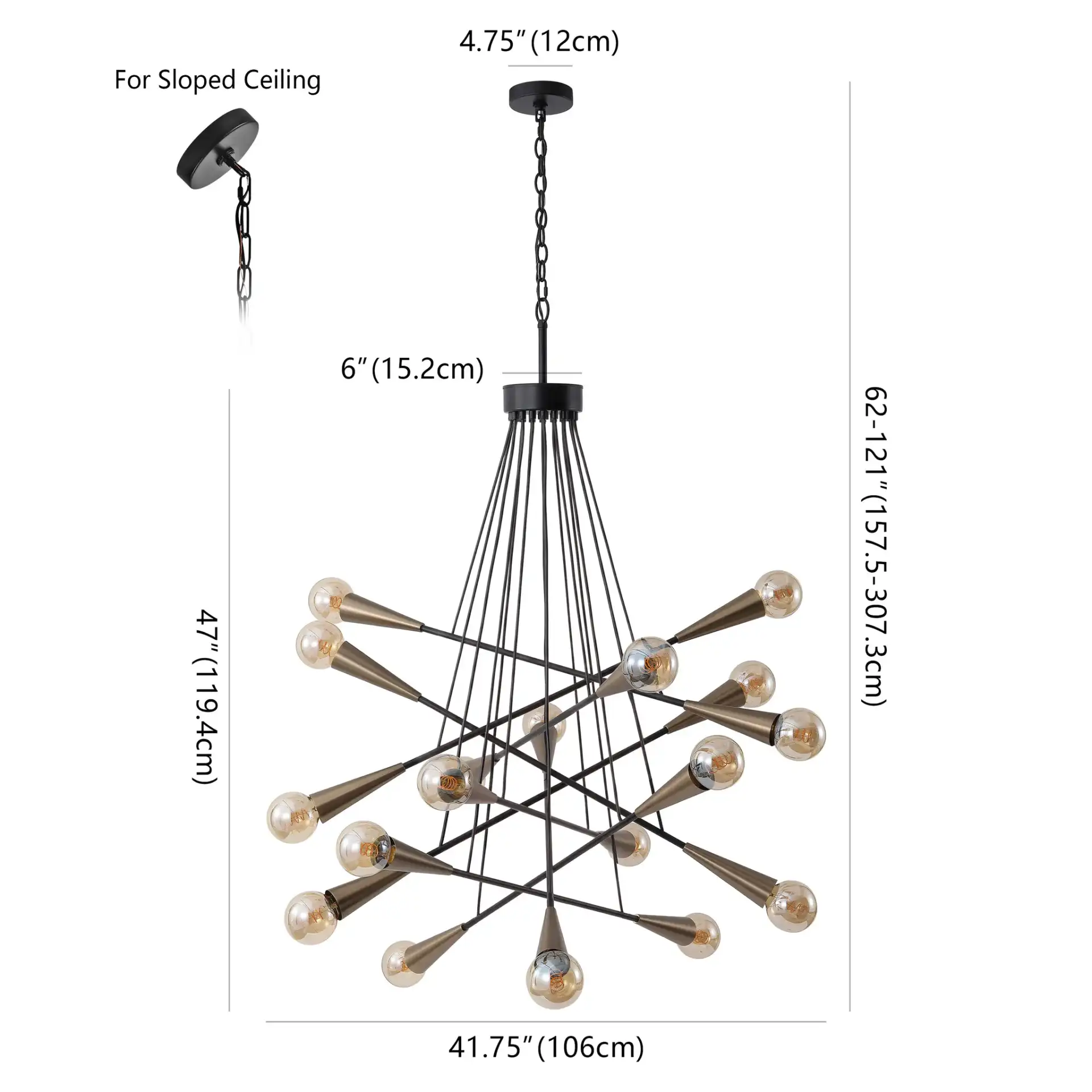 Philip Chandelier in Brass / Black, detail view