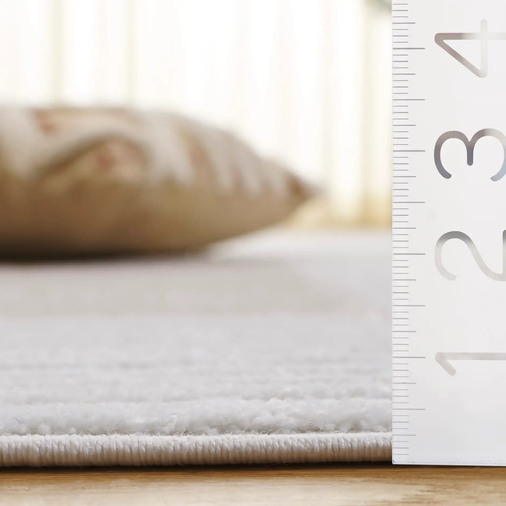Contour Curved Block Rug in Ivory / Beige in a styled room