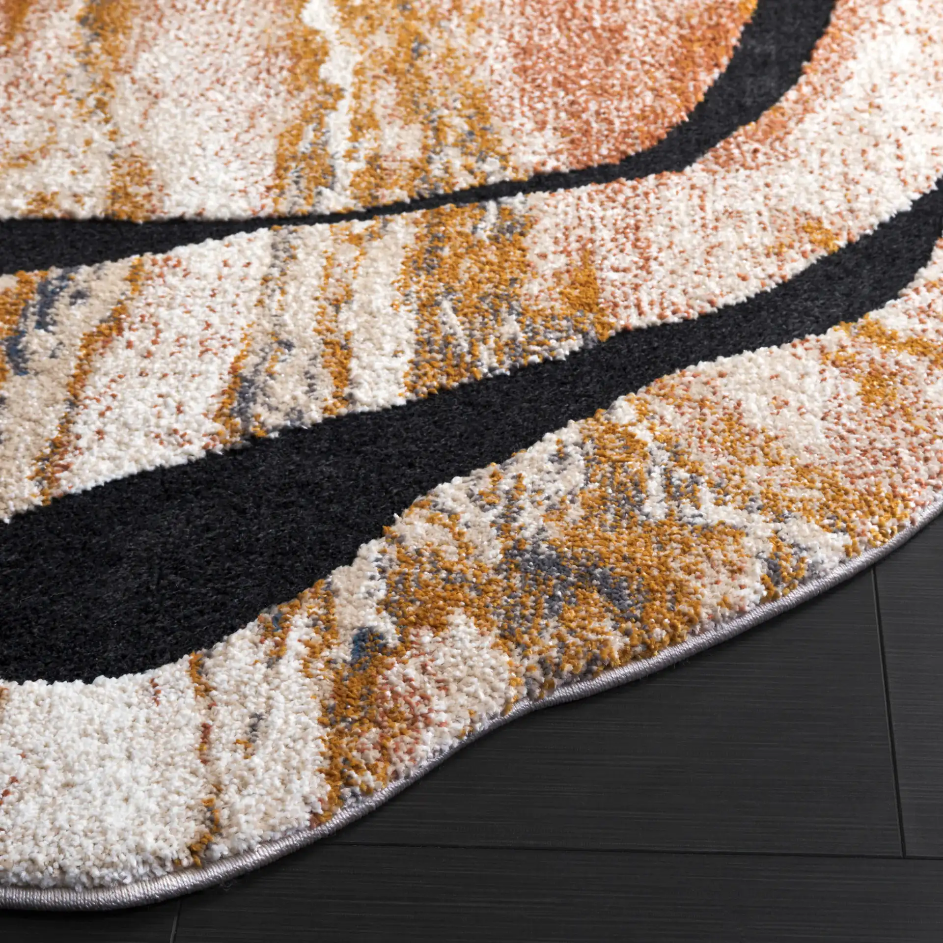 Contour Abstract Marbled Rug in Rust / Ivory in a styled room