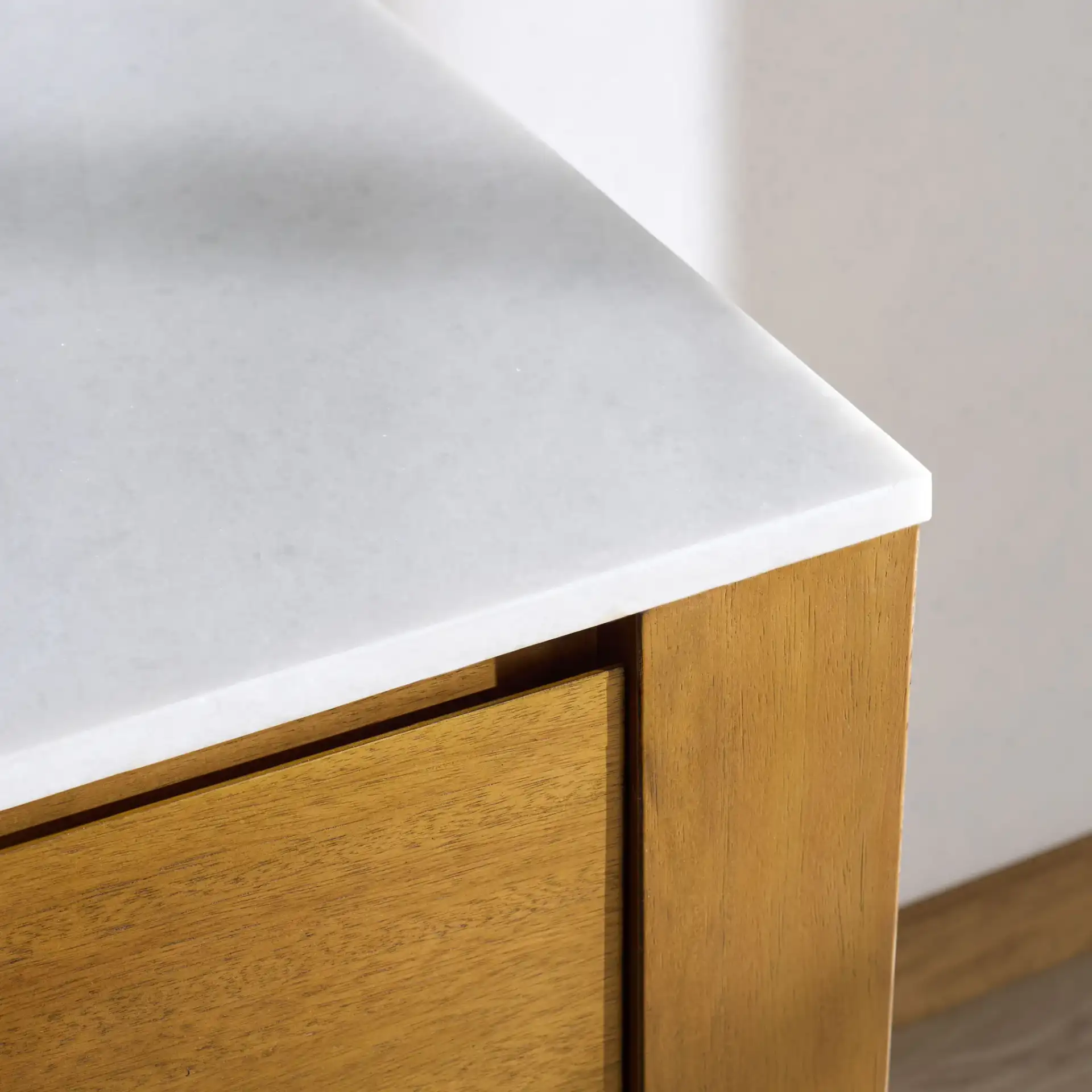 Bertino Vanity in Light Oak / White in a styled room