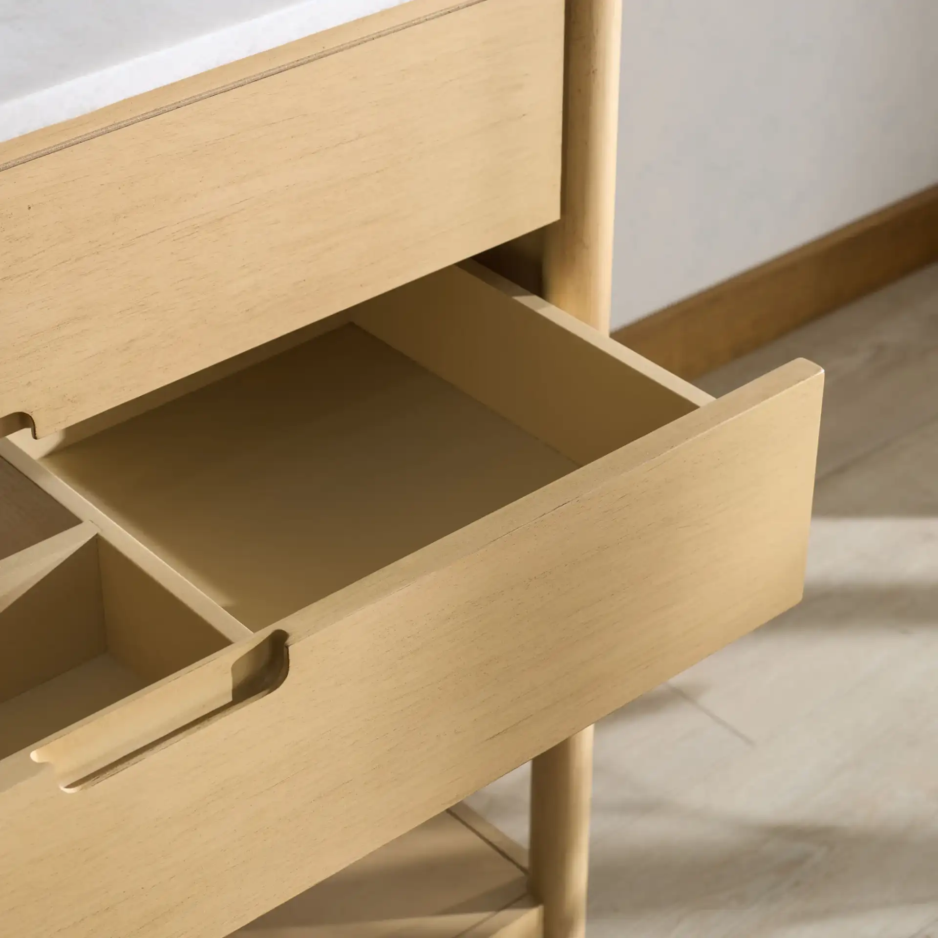 Petrabecca Vanity in Light Oak / White in a styled room