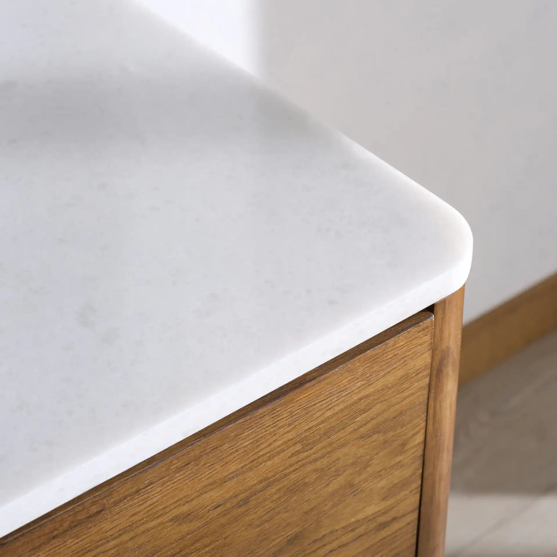 Gabrietta Vanity in Medium Oak / White in a styled room