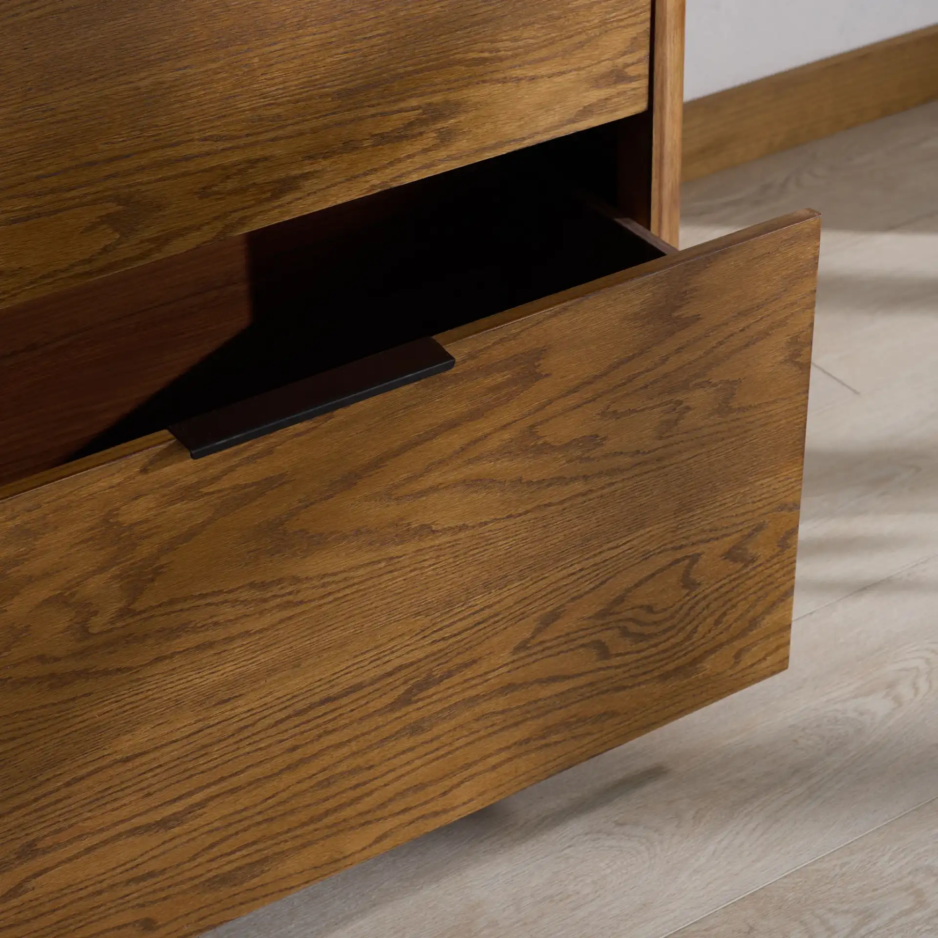 Gabrietta Vanity in Medium Oak / White in a styled room