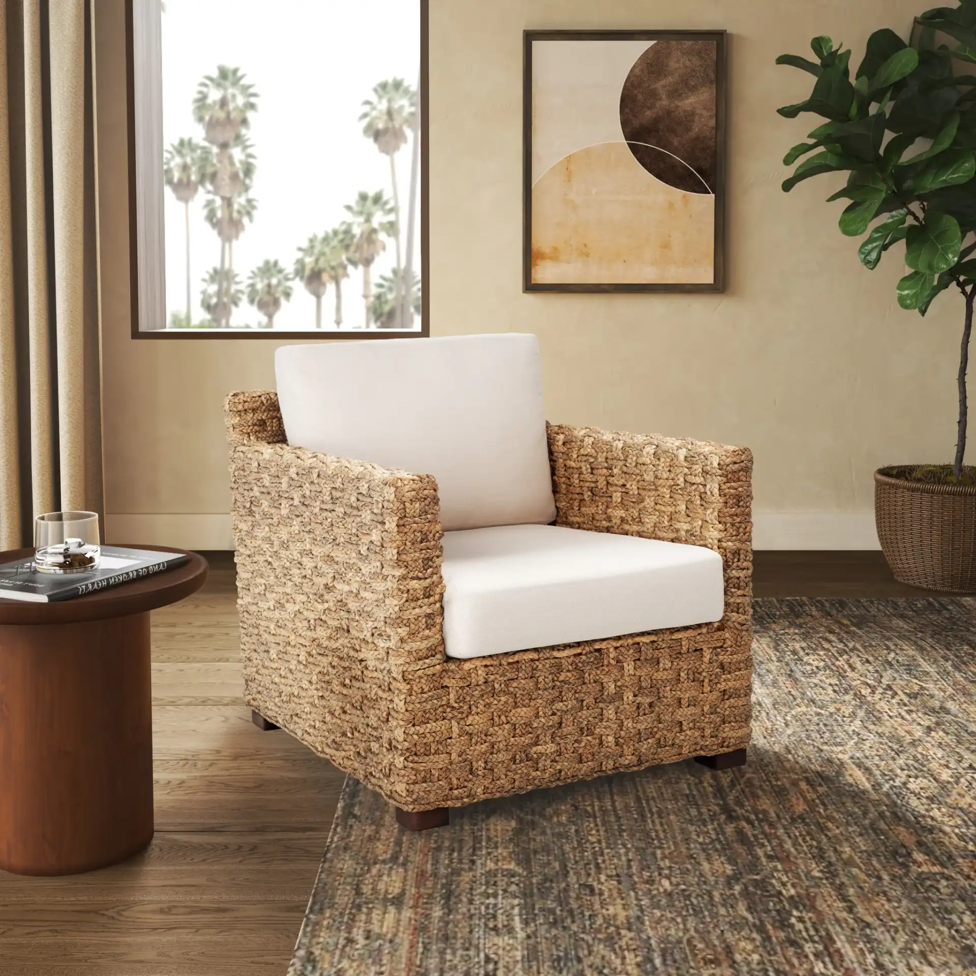 Gregory Water Hyacinth Chair in Natural / Beige in a styled room