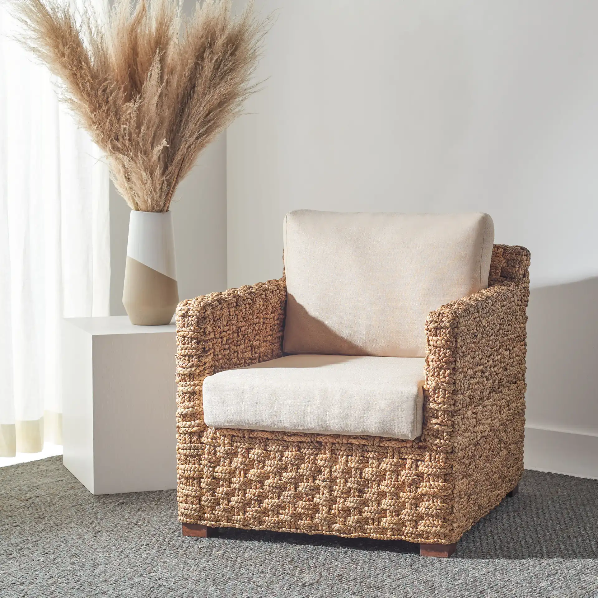Gregory Water Hyacinth Chair in Natural / Beige in a styled room