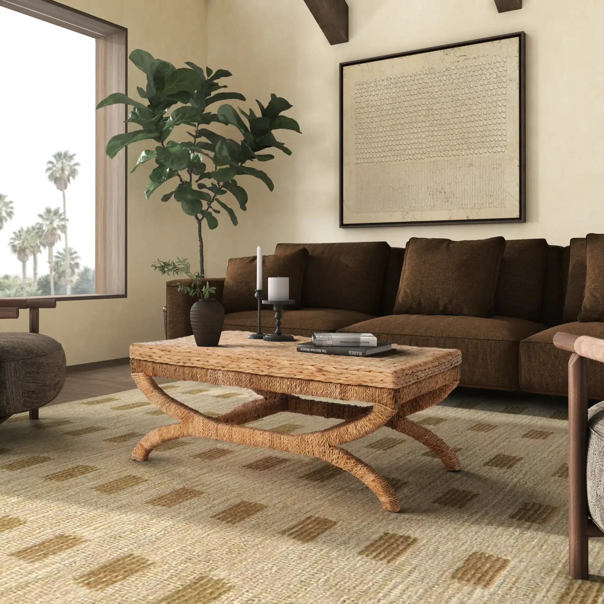 Caycee Waterhyacinth Table in Natural in a styled room