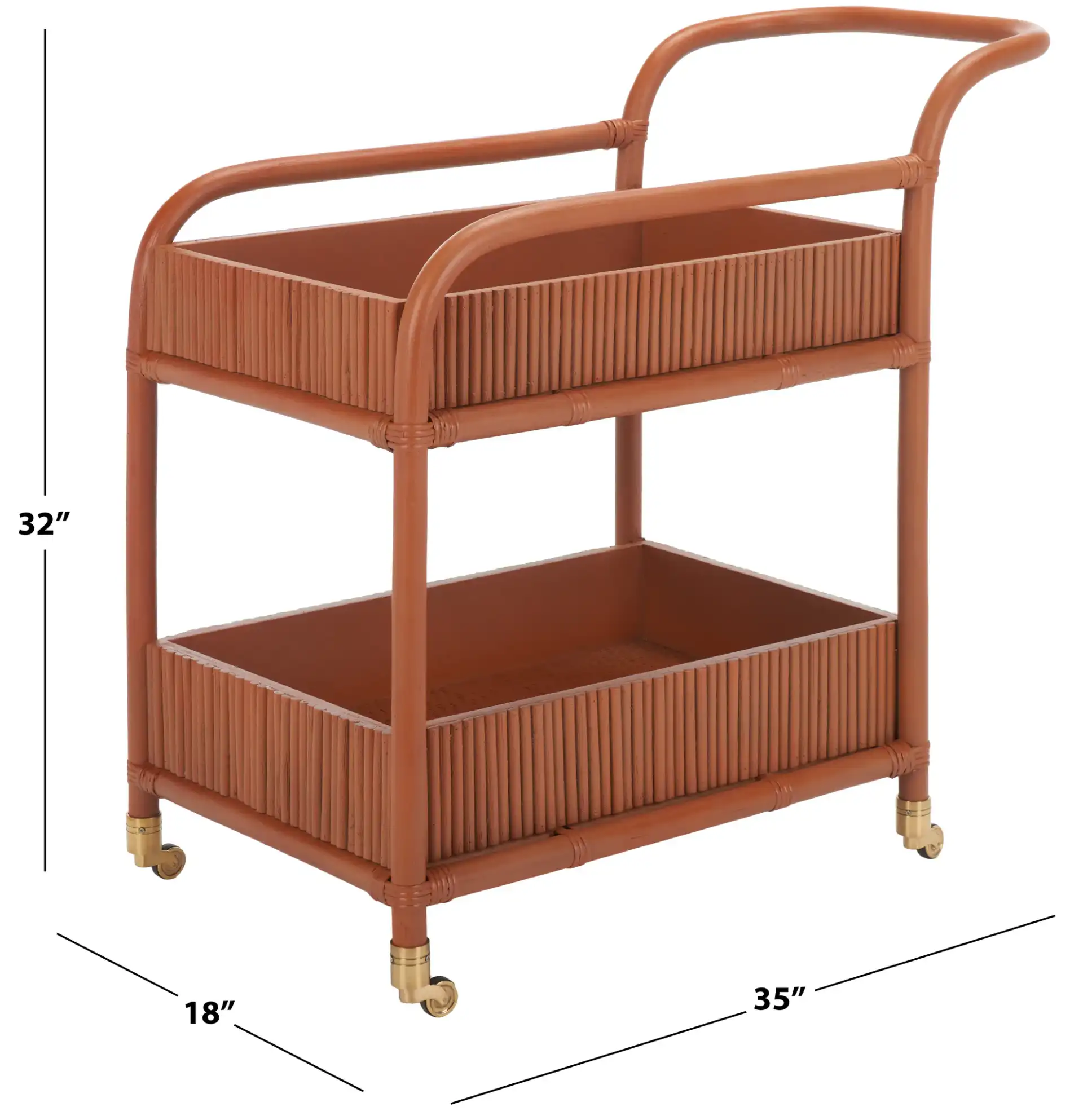 Barnette Rattan Pole Barcart in Amber, detail view