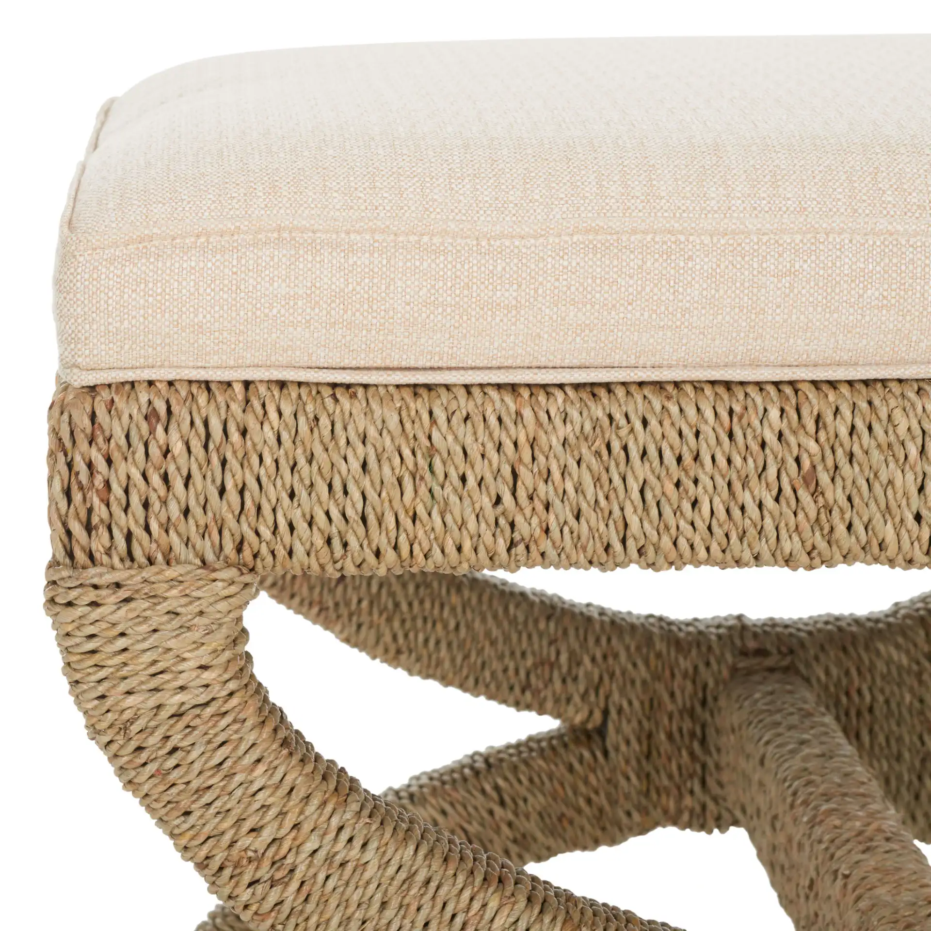 Aikan Woven Sea Grass Ottoman in Natural / Beige in a styled room