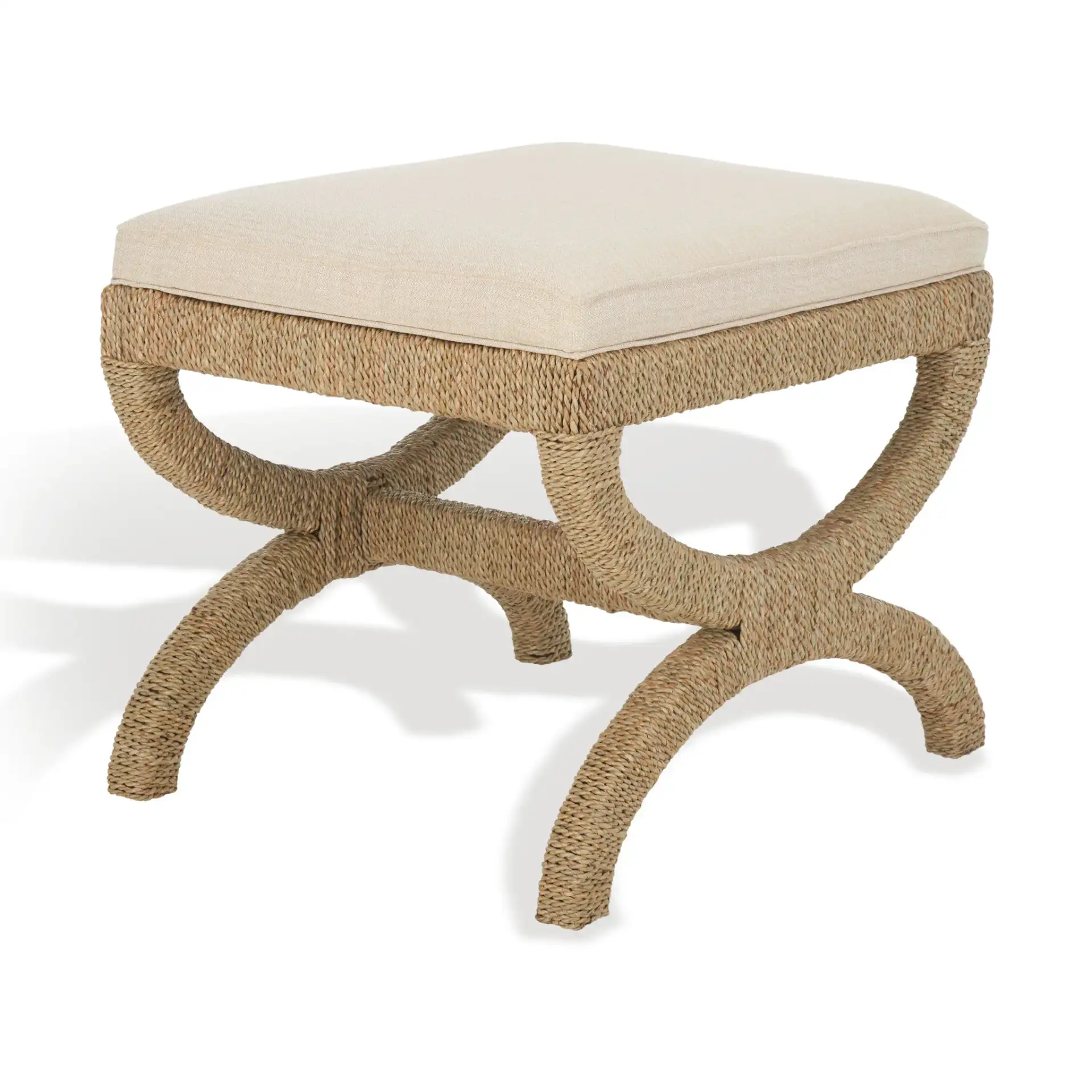 Aikan Woven Sea Grass Ottoman in Natural / Beige, detail view
