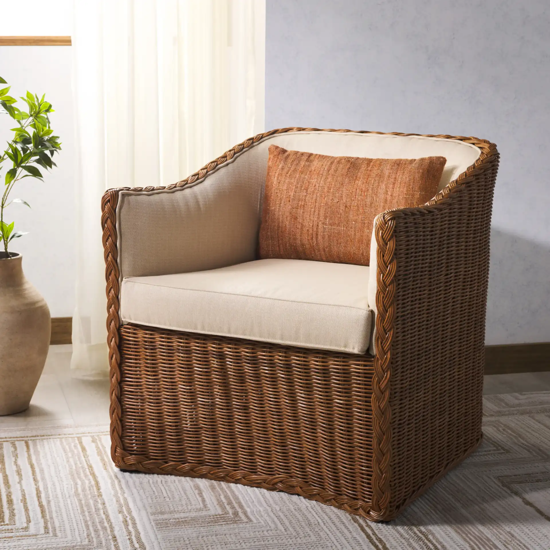 Sharon Rattan Accent Chair in Natural / Beige in a styled room
