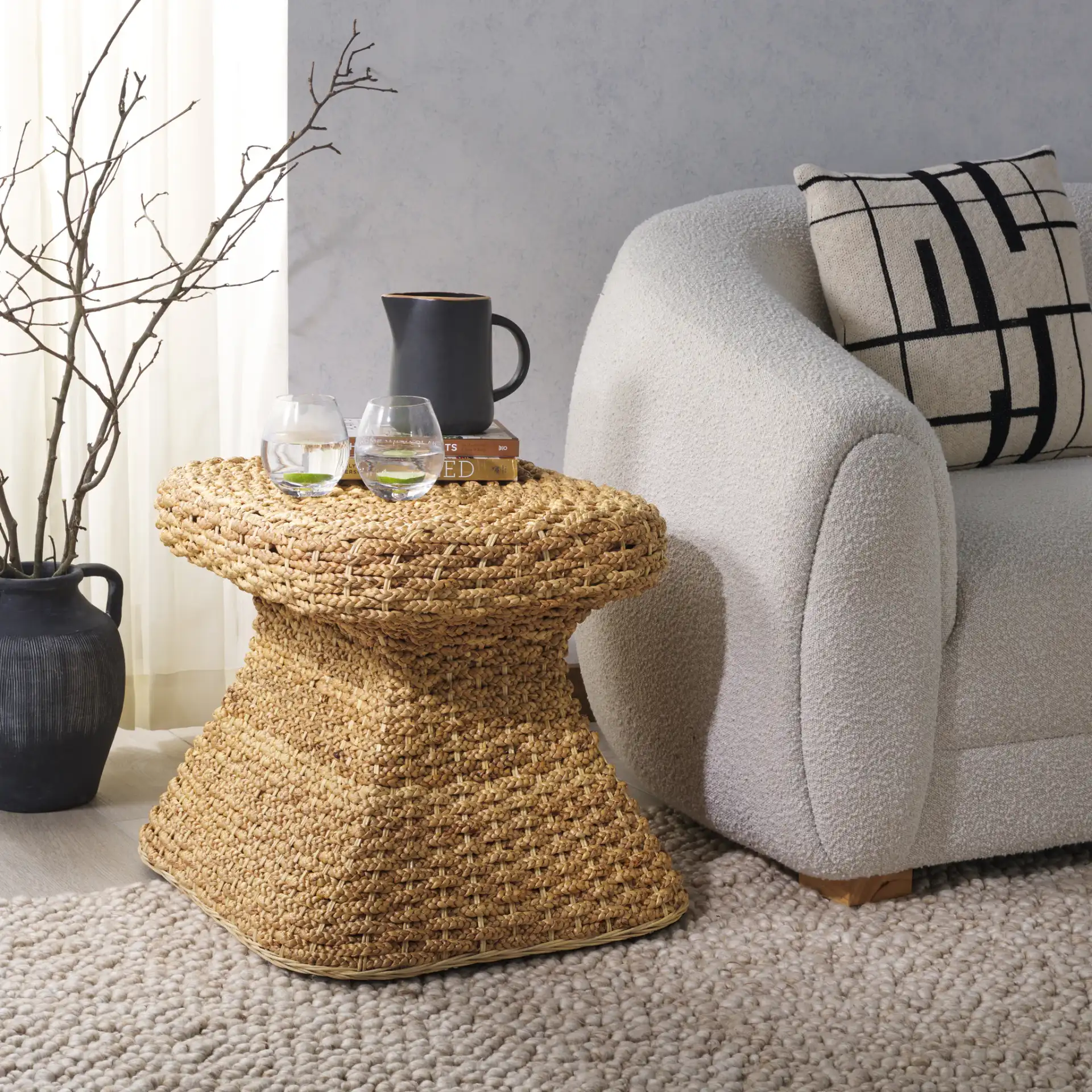 Caprianna Accent Table in Natural in a styled room