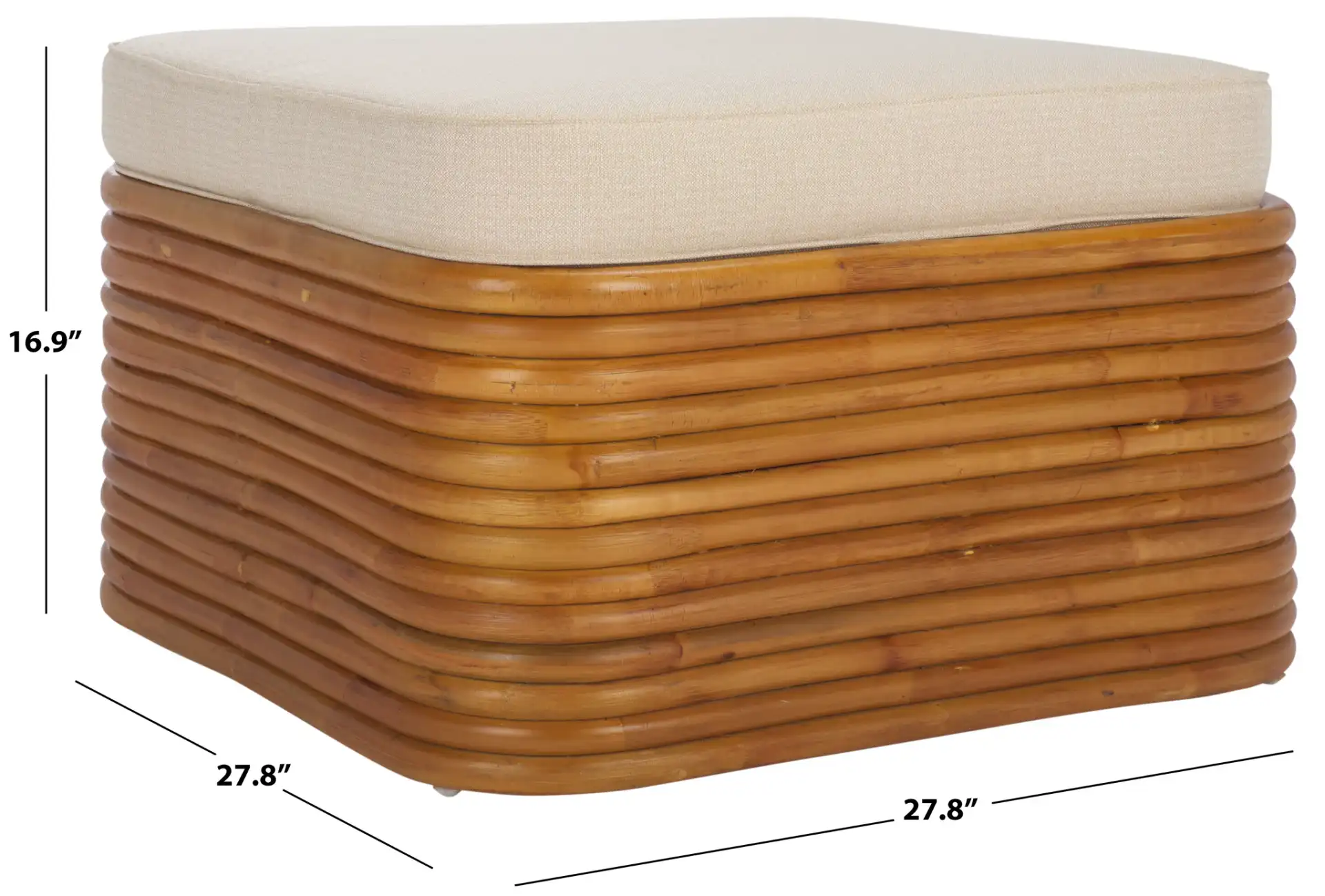 Flanders Rattan Pole Ottoman in Natural / White, detail view
