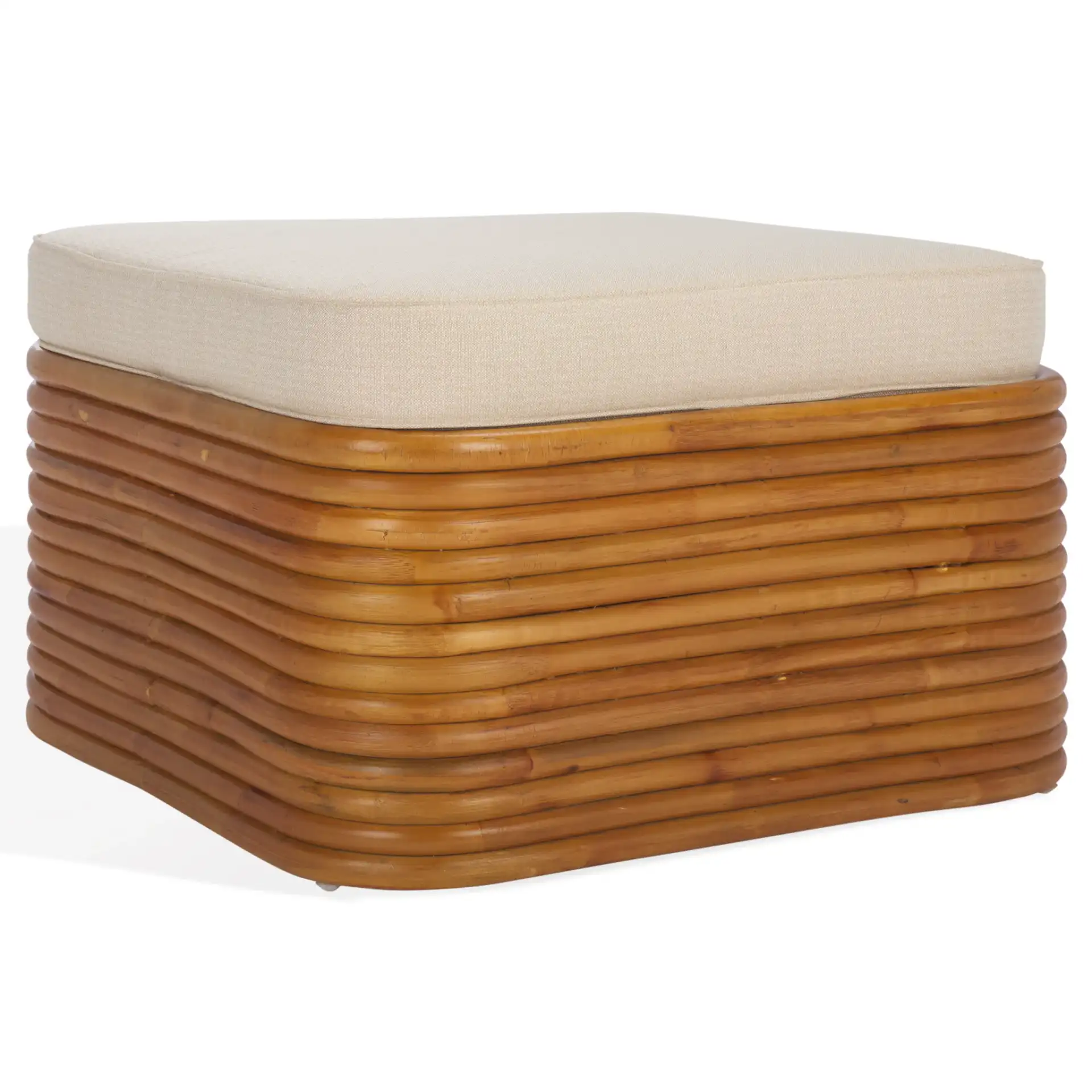 Flanders Rattan Pole Ottoman in Natural / White, detail view