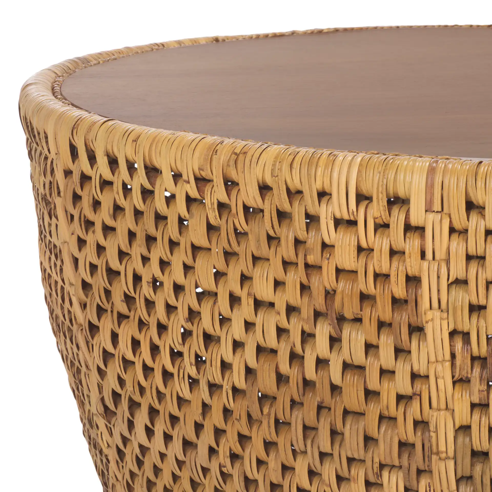 Braylen Rattan Round Coffee Table in Natural in a styled room