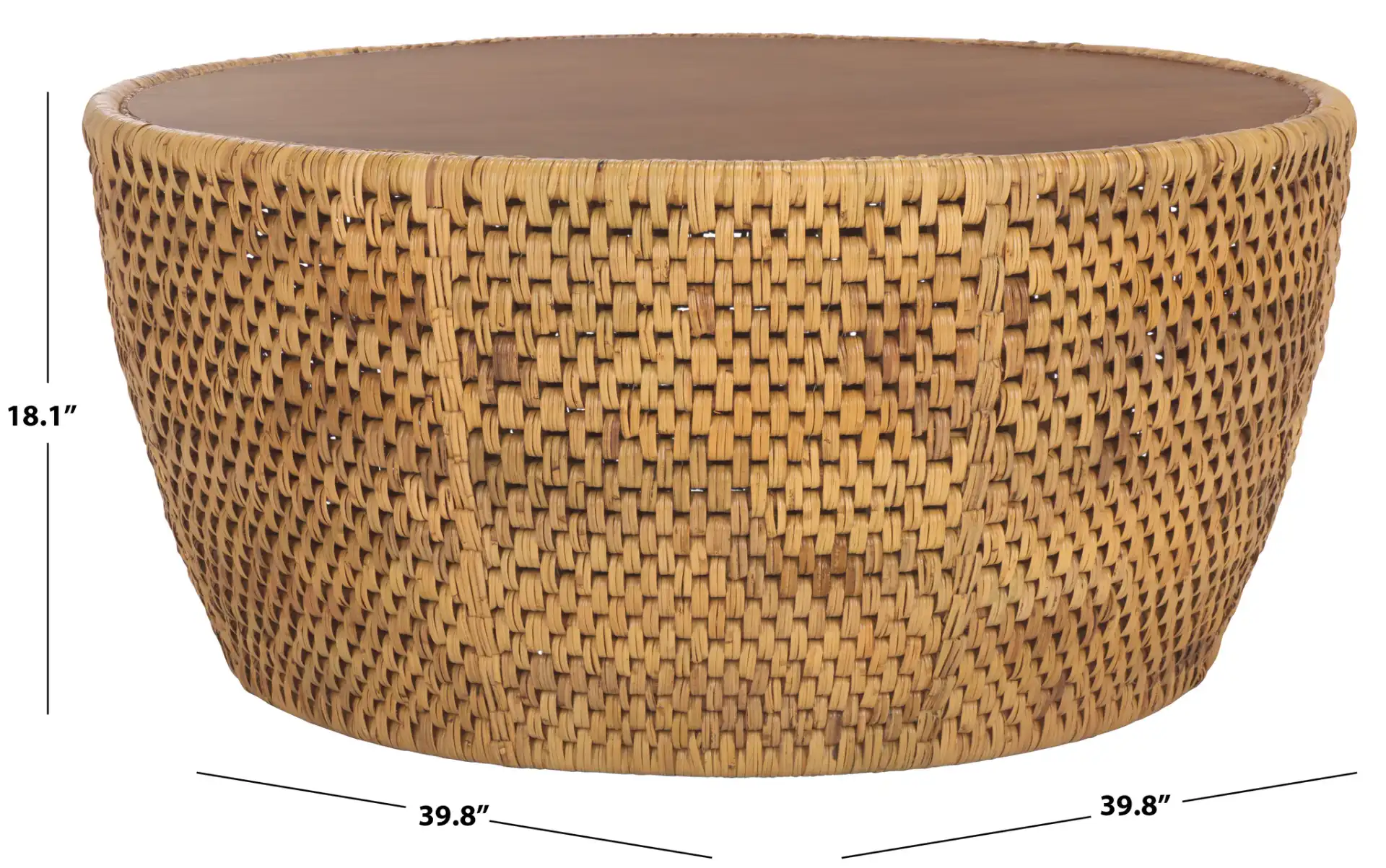 Braylen Rattan Round Coffee Table in Natural, detail view