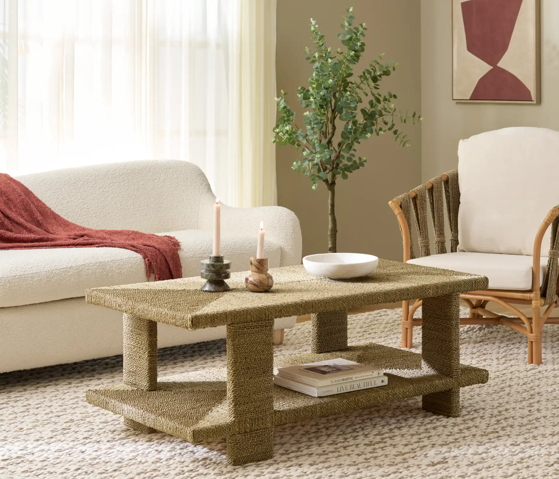 Malta Seagrass Coffee Table in Natural in a styled room