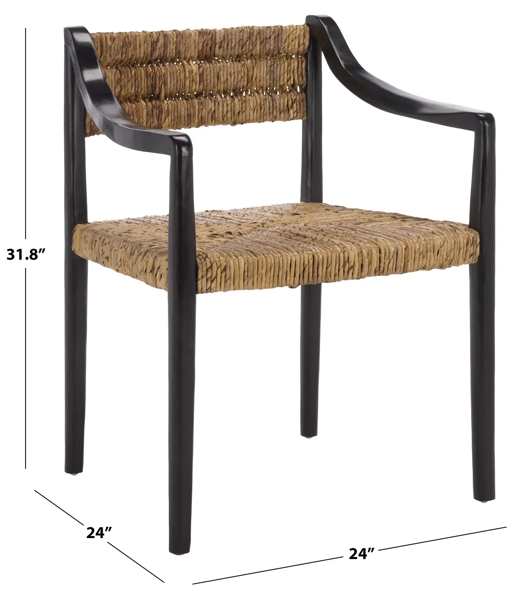 Kona Woven Abaca Dining Chair in Black / Natural, detail view